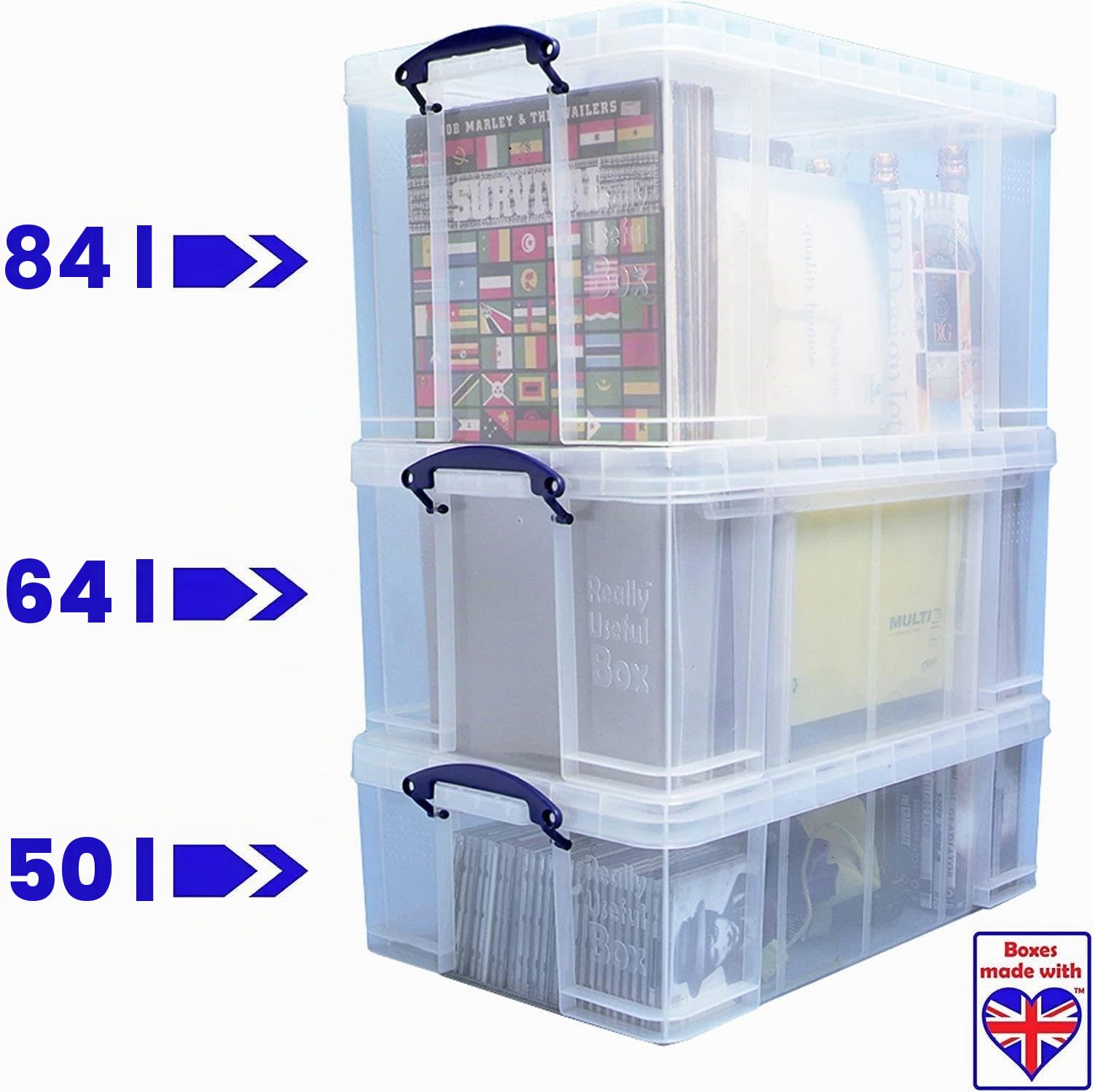 Really Useful Box Confezione da 2, 64 litri, trasparente per organizzazione e stoccaggio, 710 x 440 x 310 mm
