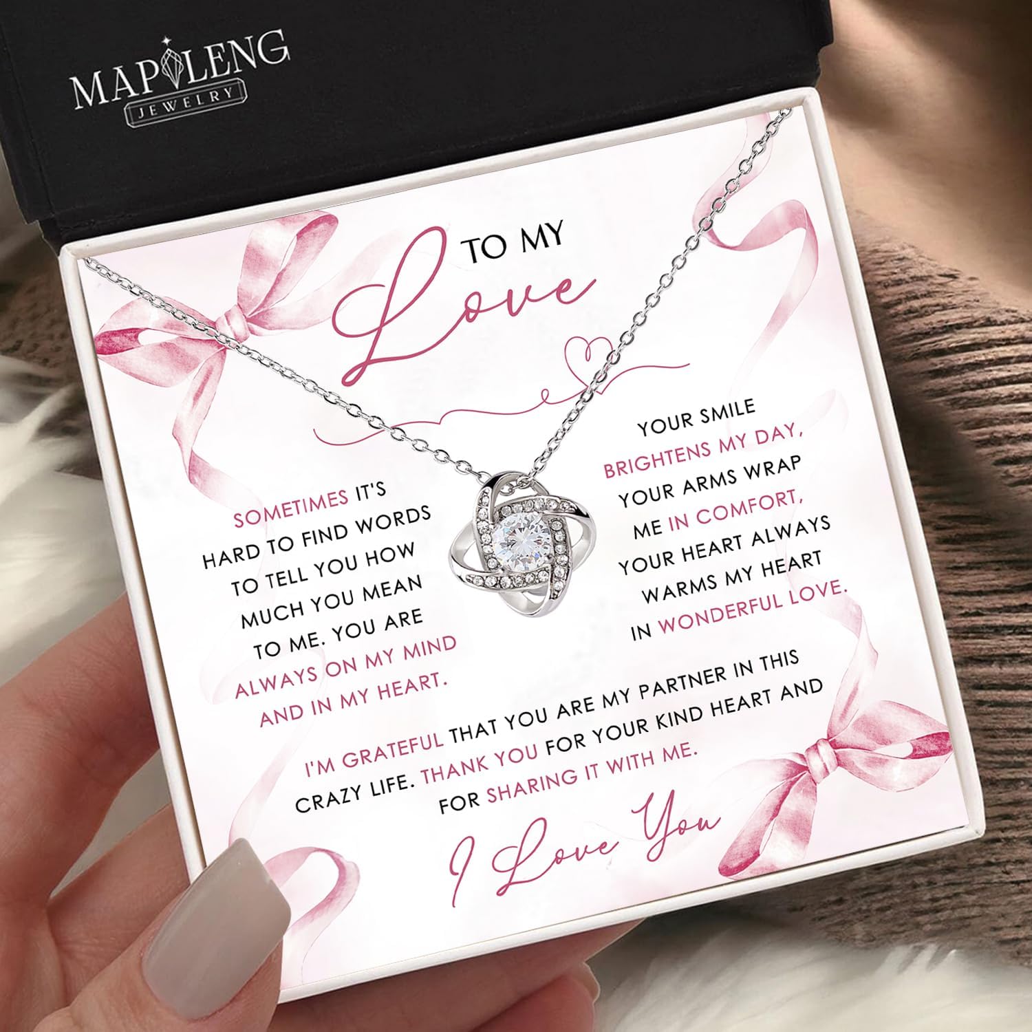 To My Love – Premium Love Knot Necklace Gift Set with Elegant Jewelry Box & Heartfelt Message Card, A Timeless Symbol of Endless Love, Meaningful Keepsake She Will Cherish Forever - Image 2