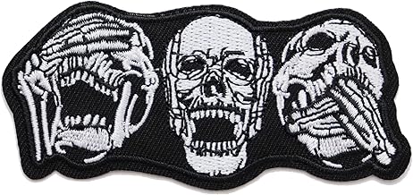 Fabric Applique Patch, See No Evil, Hear No Evil, Speak No Evil Monkeys, Iron-on Adhesive, with Instruction Manual (Japanese), Skeleton Monkey Embroidery Patch