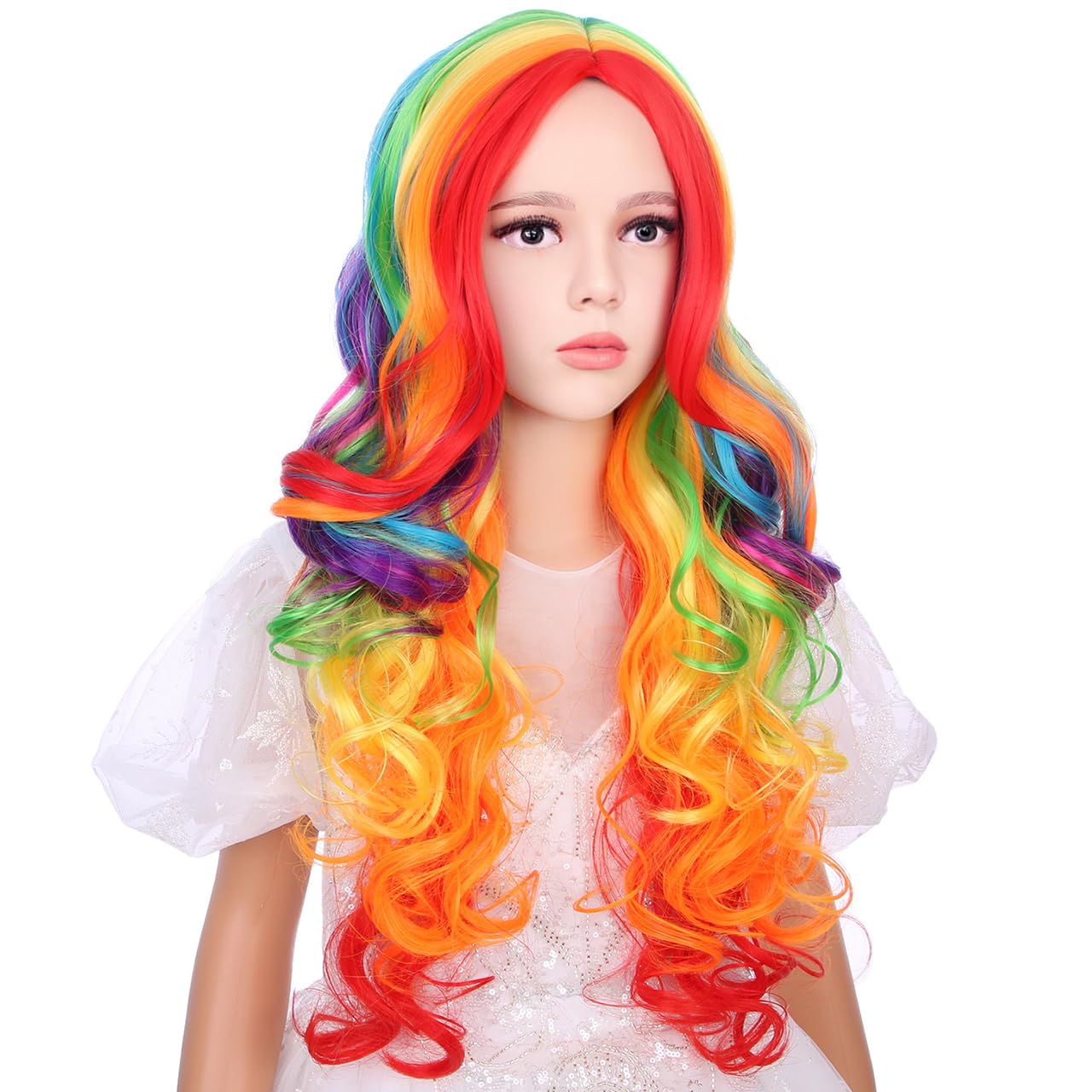 Rainbow Wig Long Curly Wavy Colorful Wig Multi-color Wigs