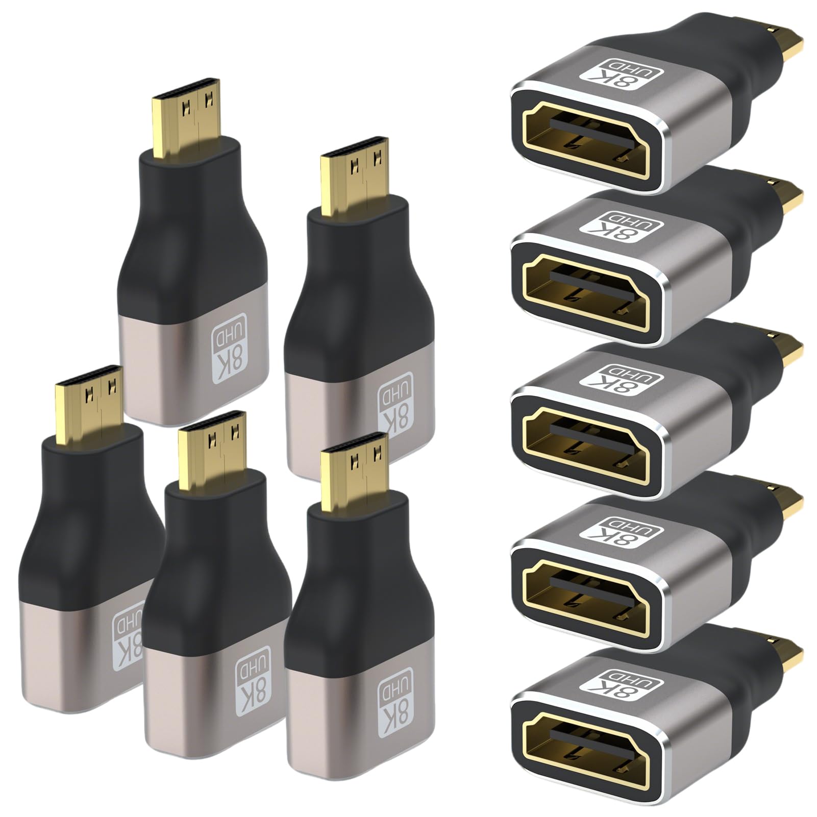 Adaptadores mini HDMI a HDMI, paquete de 10, adaptador bidireccional de alta velocidad 8K HDMI hembra a mini HDMI macho de 48 Gbps con 8K a 60Hz, 4K a 144Hz, compatible con monitor portátil
