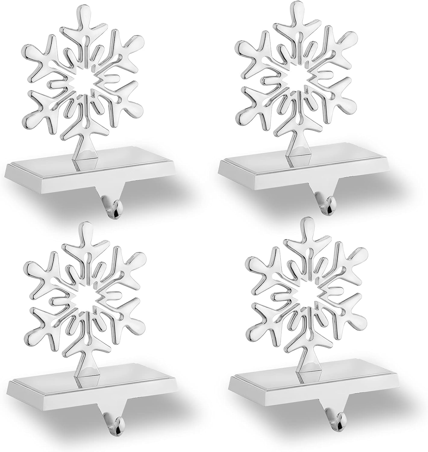 Chrome Snowflake Christmas Stocking Holders, 4-Pack