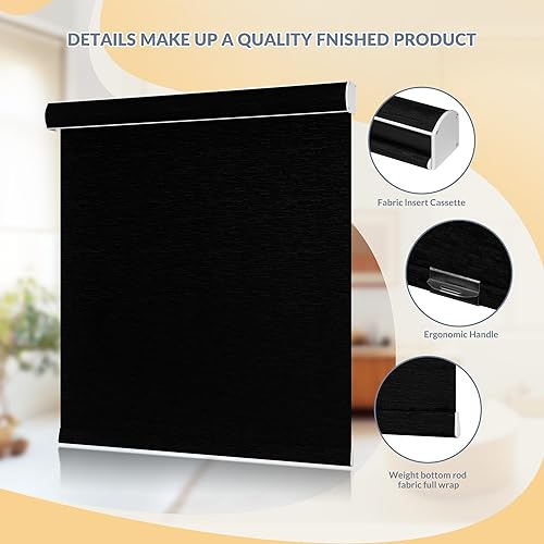 Miniatura 4 de Boolegon Persianas enrollables opacas para ventanas, inalámbricas, persianas enrollables para ventanas, tela con aislamiento térmico, protección UV,