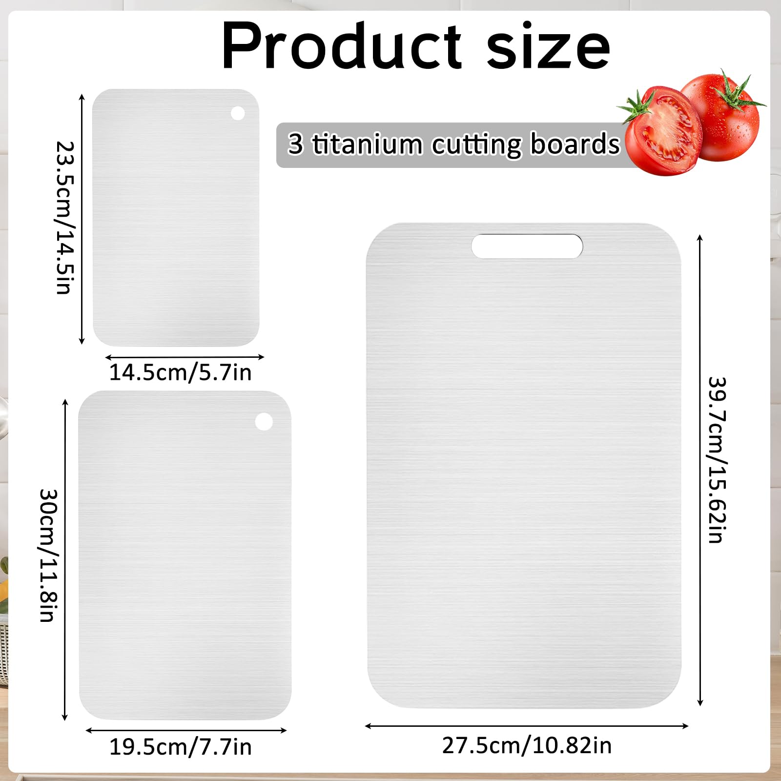 Yamato Planche à Découper en Titane, 3 Pcs Inox, Cuisine