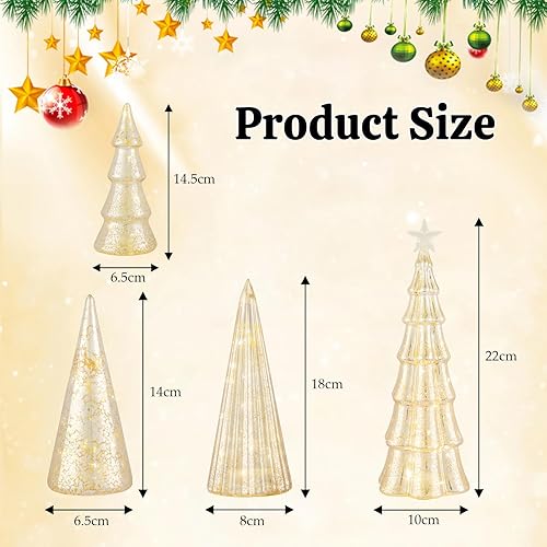 Miniatura 3 de Juego de 6 árboles de Navidad de vidrio de mercurio con luces de 13.8 pulgadas, 7.87 pulgadas, 5.9 pulgadas, pequeños centros de mesa de Navidad,