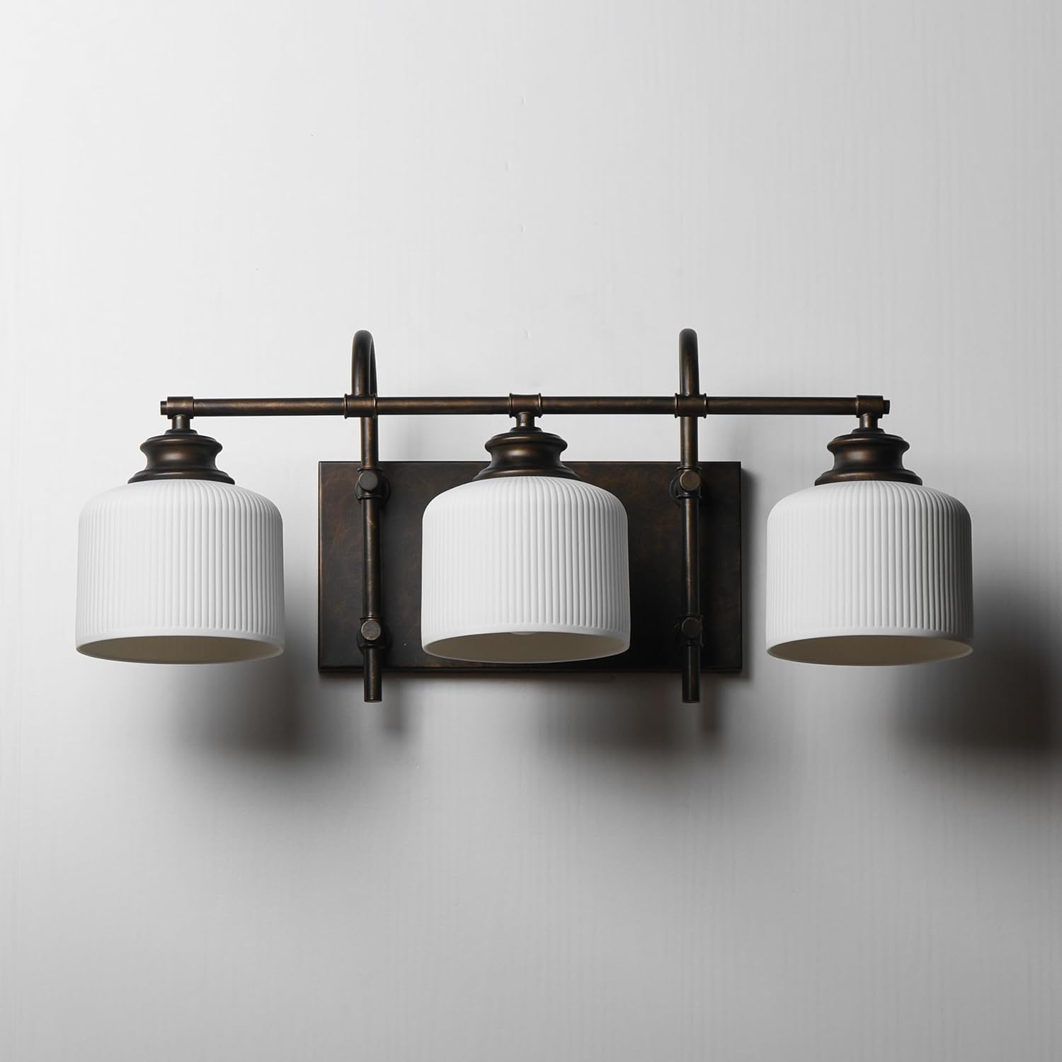 Maxim Lighting Bisque 3-Light Bath Vanity Light | Oil Rubbed Bronze Steel Finish | White Glass Shade | Modern Indoor Light Fixture | Ideal for Bathrooms & Powder Rooms | 21493WTOI