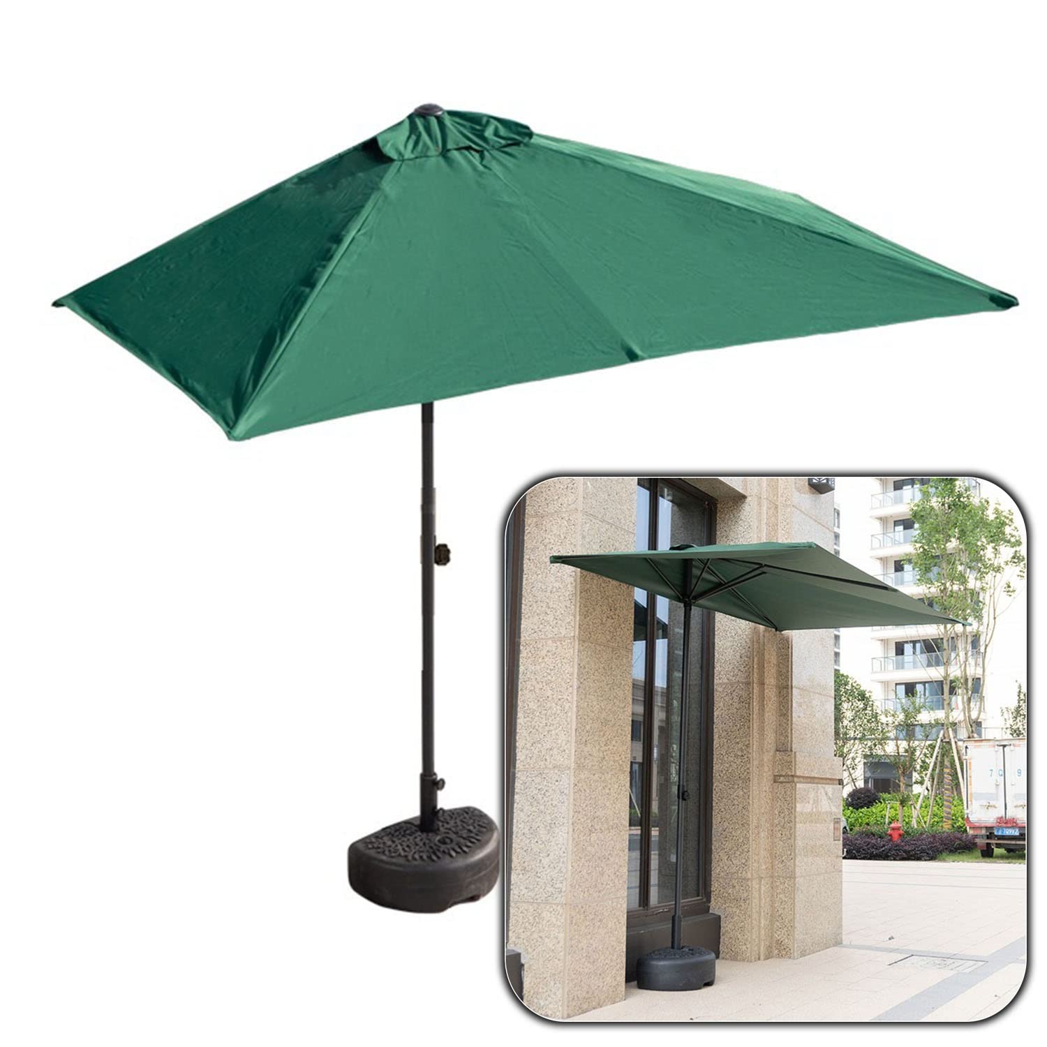 WQPMNYG Half Patio Umbrella 250x130CM Outdoor Sune with Stand WeatherResistant Stable for Balcony Garden Pool (Color: Green)