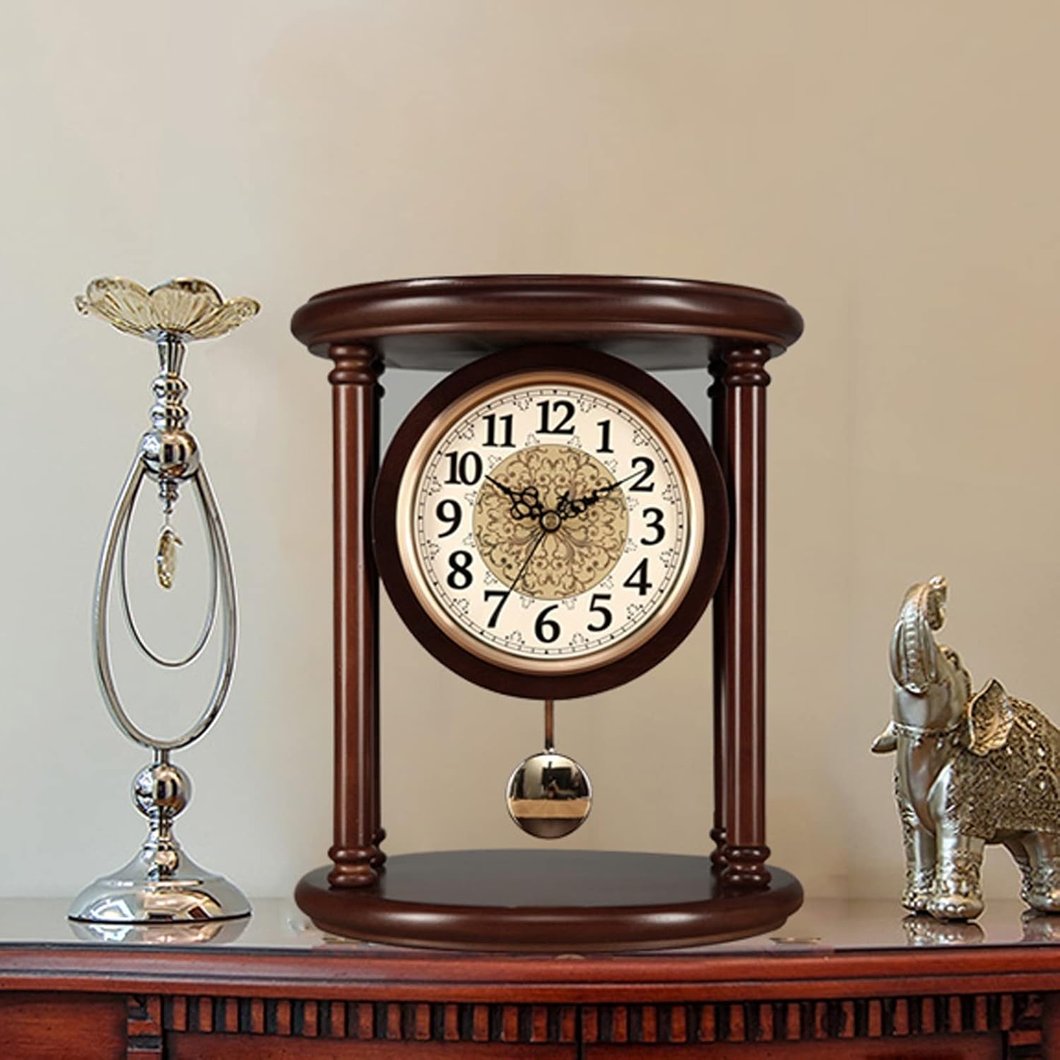 Desk Clock Retro Desk Clock Clock Home Living Room Desktop Desktop Clock American Clock Ornaments Wood 2 Colors Seat Clock(B)