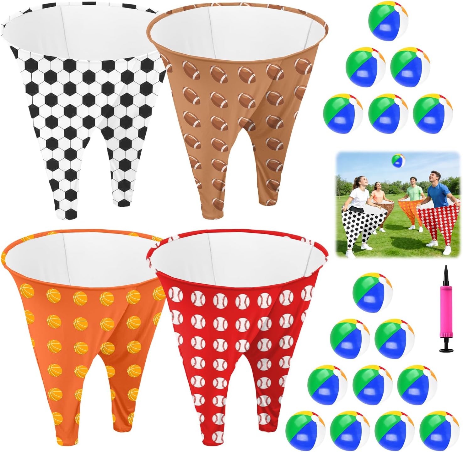 4 PCS Granny Pants Outdoor Game Granny Pant Game Set for Adults and Family Hilarious Yard Games Big Pants Ball Catch Game with 4 Giant Stretchy Pants & 12 Bouncy Balls & 1 Air Pump