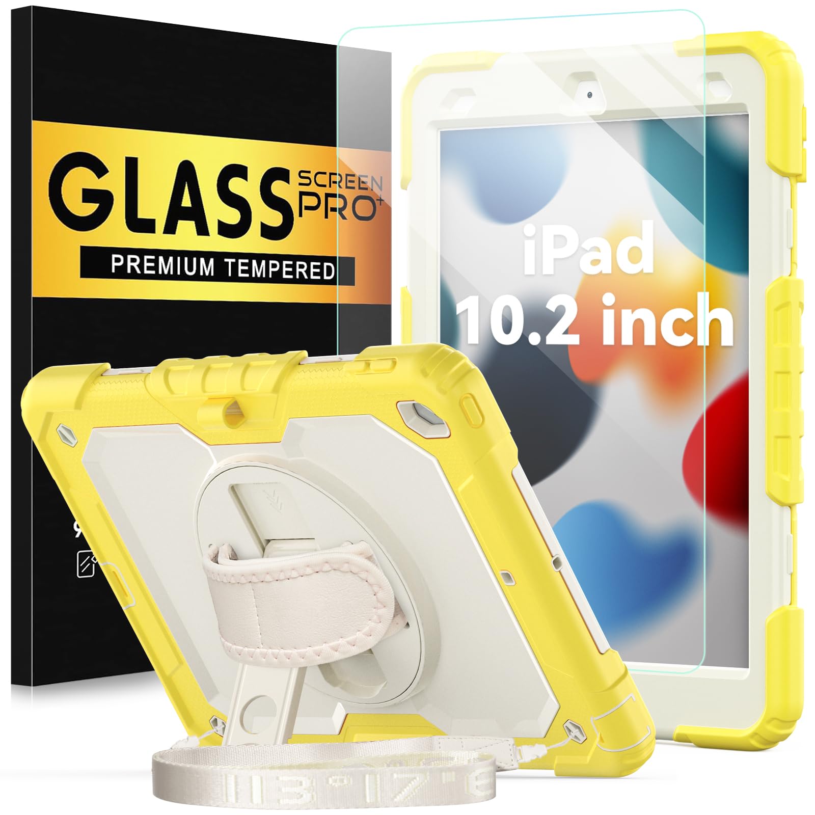BLOSOMEET Case for iPad 9th/8th/7th Generation 2021/2020/2019 10.2 Inch with Tempered Glass Screen Protector & Pencil Holder,Protective Kids iPad 10.2 Case Cover w/Stand Hand Shoulder Strap,Black — Amazon image 12