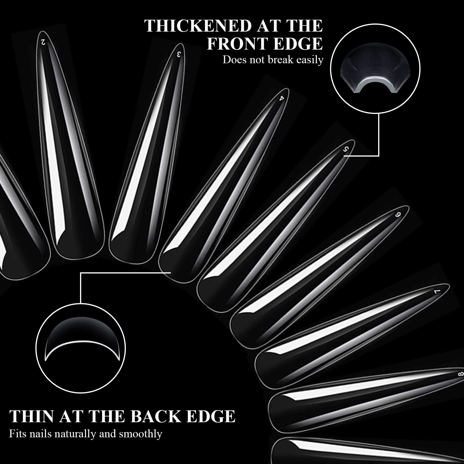 LELE LIFE 240 PCS 12 Size 3XL Stiletto Full Cover Nail Tips - Image 4