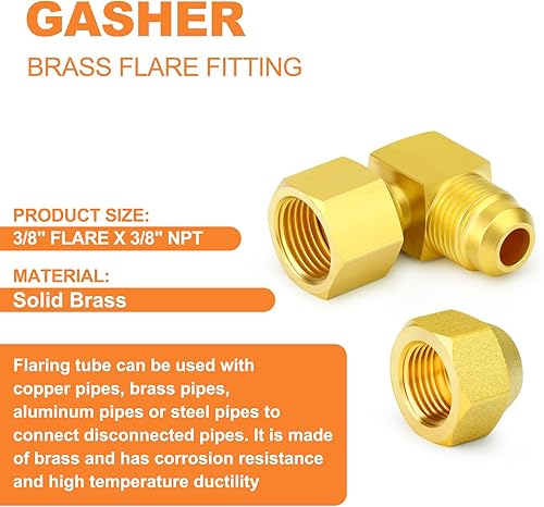 Miniatura 94 de GASHER 10 piezas de latón SAE 45 grados Flare Tube Fitting, 1/2" Flare Nut Aire Acondicionado Tubo de cobre Extensión de tubo de cobre a tope Tuerca