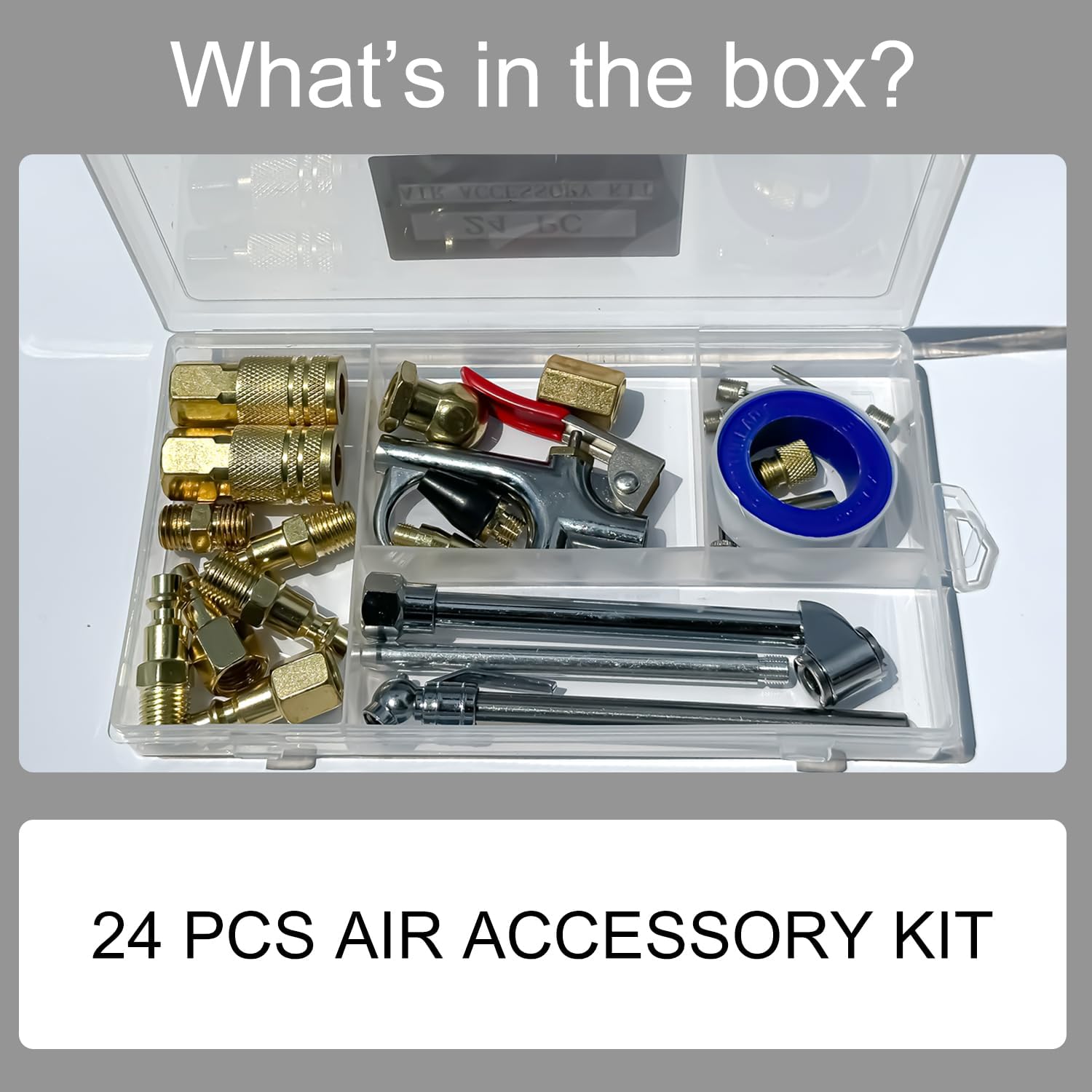 24Pcs Pneumatic Accessory Kit,Pneumatic Blow Gun Parts Set, for Dust Cleaning and Blowing. with 1/4" NPT Quick Connect Coupler, Valve adapters, nozzles, Nipples, inflator Set,etc.