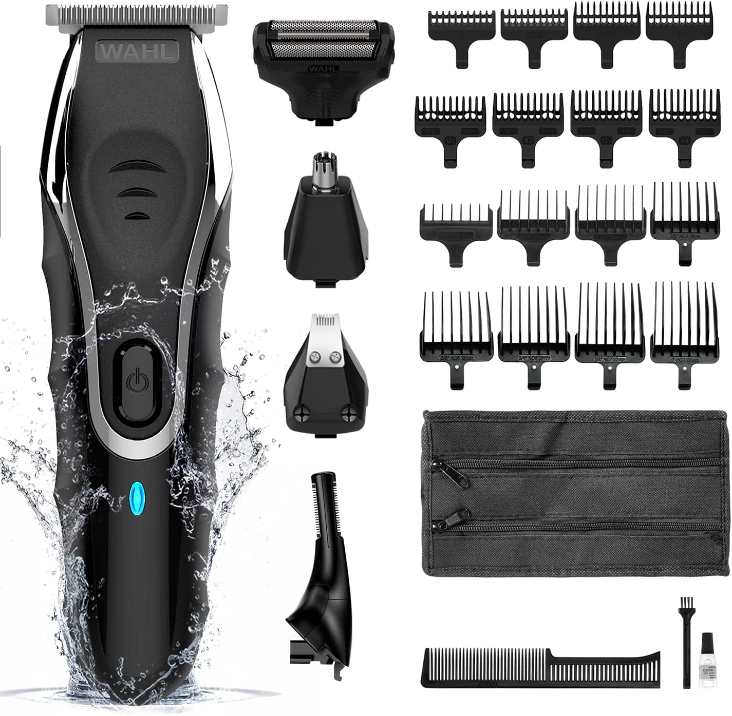 Wahl Aqua Blade 10‑in‑1 Multi Groomer for Men – Beard Trimmer, Stubble & Body Shaver, Eyebrow, Ear & Nose Hair Trimmer, 5 Interchangeable Heads, Ultra‑Close Shave, Wet & Dry, 180‑Min Cordless Use