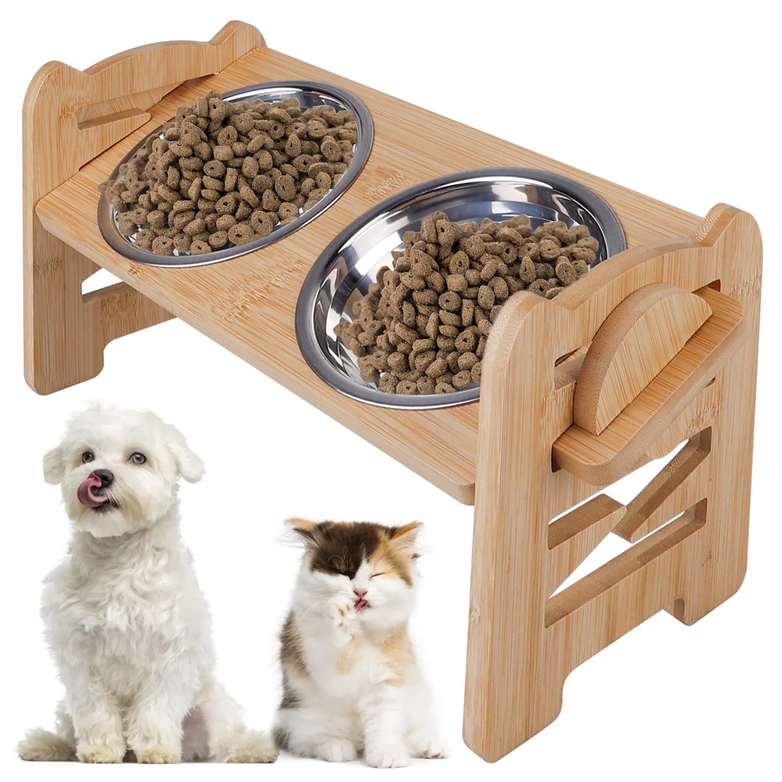 GBKDQQ Comedero para Perros y Gatos, Elevado, de Acero Inoxidable, Ajustable en Altura, Inclinada, Material Eco-amigable