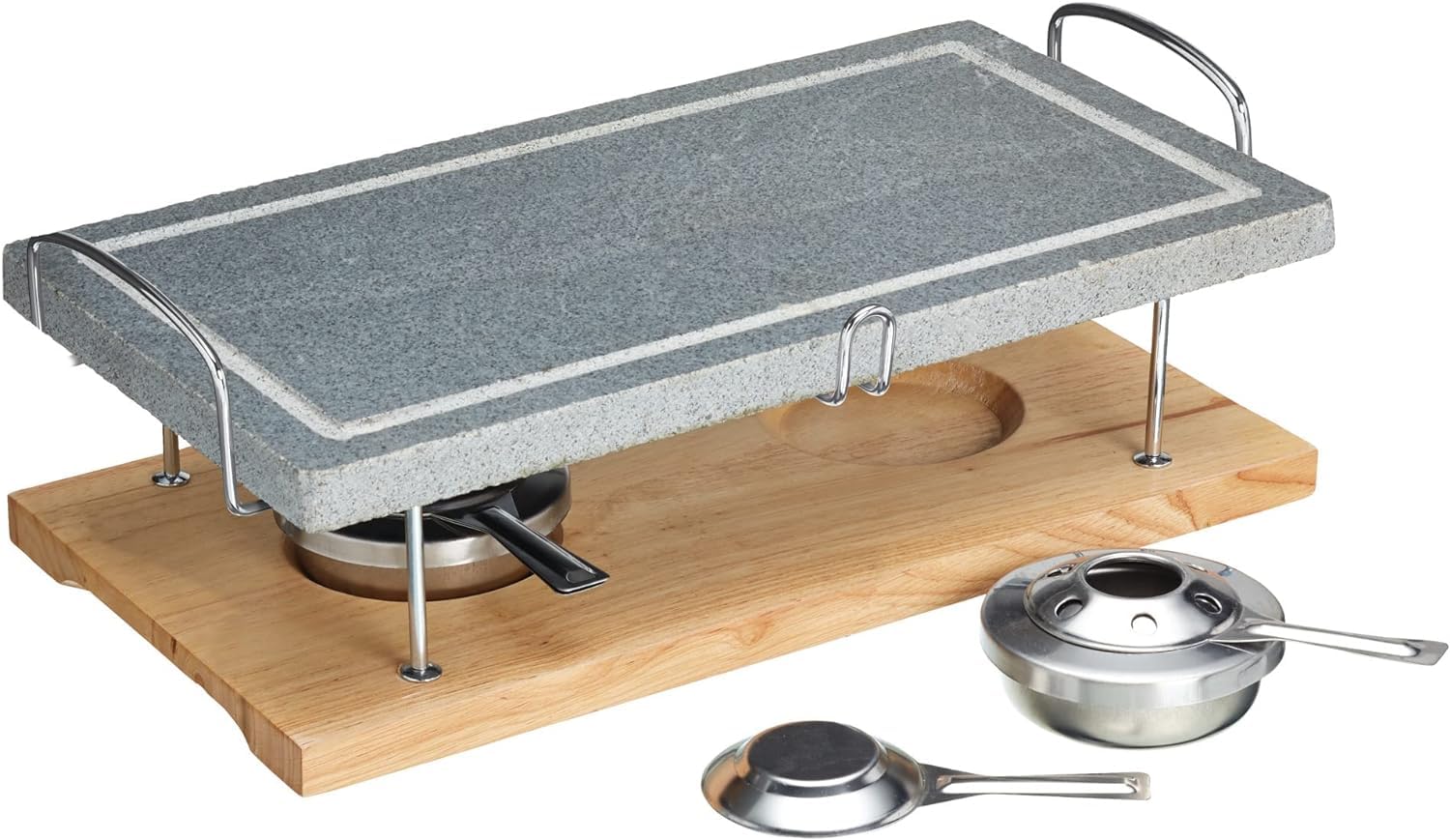 Artesà Hot Stone Grill Da Tavolo in Pietra per Bistecche, Frutti Di Mare E Verdure - Gourmet Grill 41,5 X 22 X 15 cm, Marmo/Legno
