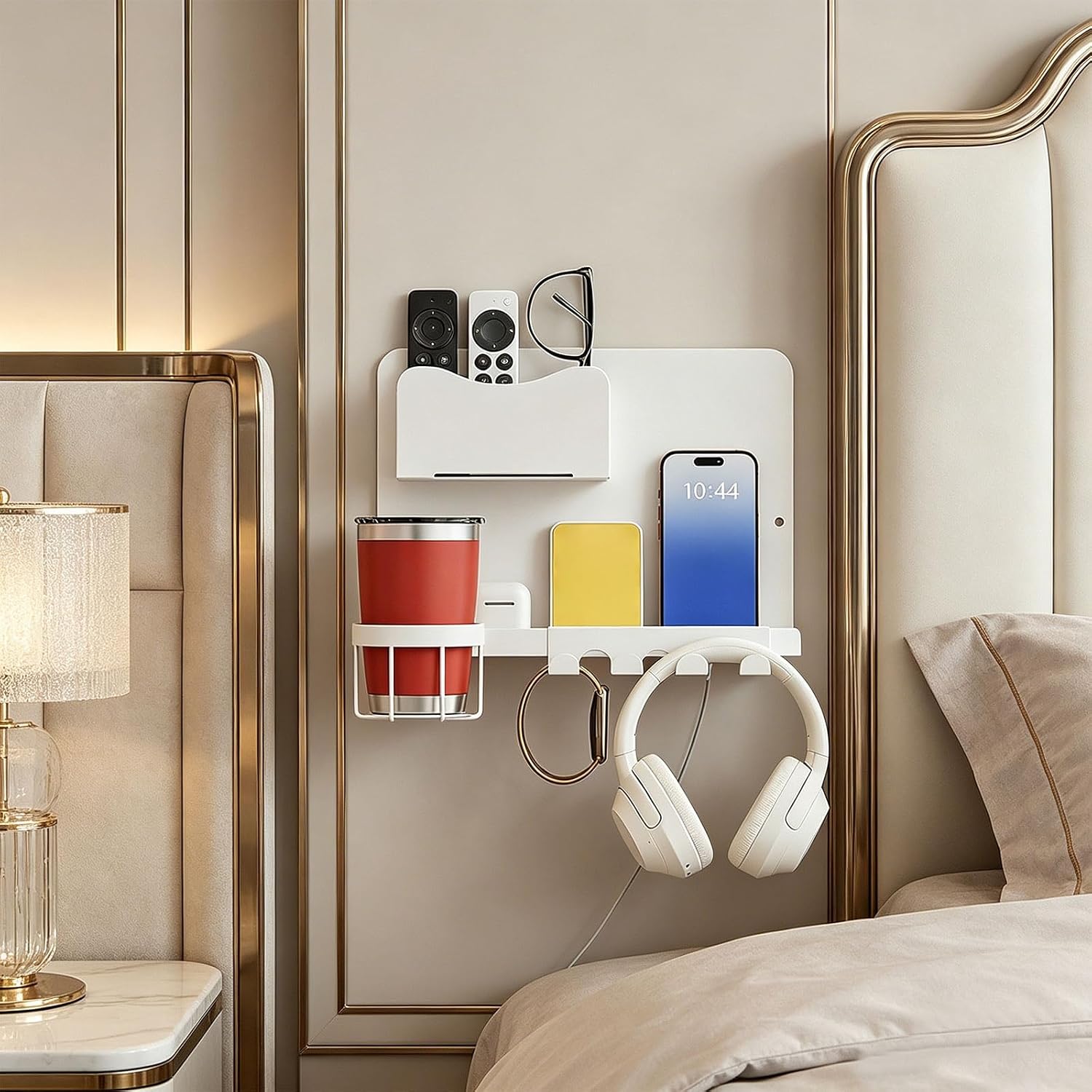 Overbed Tray with Fixed Cup Recess and Separate Remote Control Storage Pocket Simple Bedside Shelf