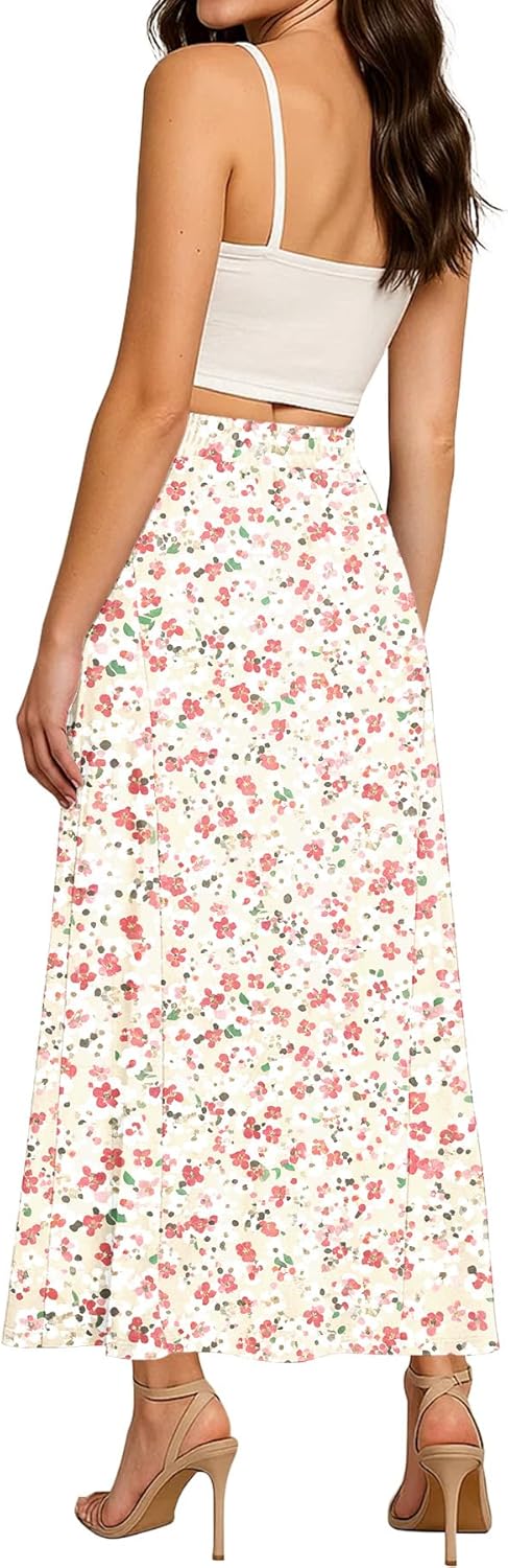 KUOTAI Womens High Waisted Maxi Skirt with Pockets A-Line Elastic Waist Casual Soft Skirts - Image 3