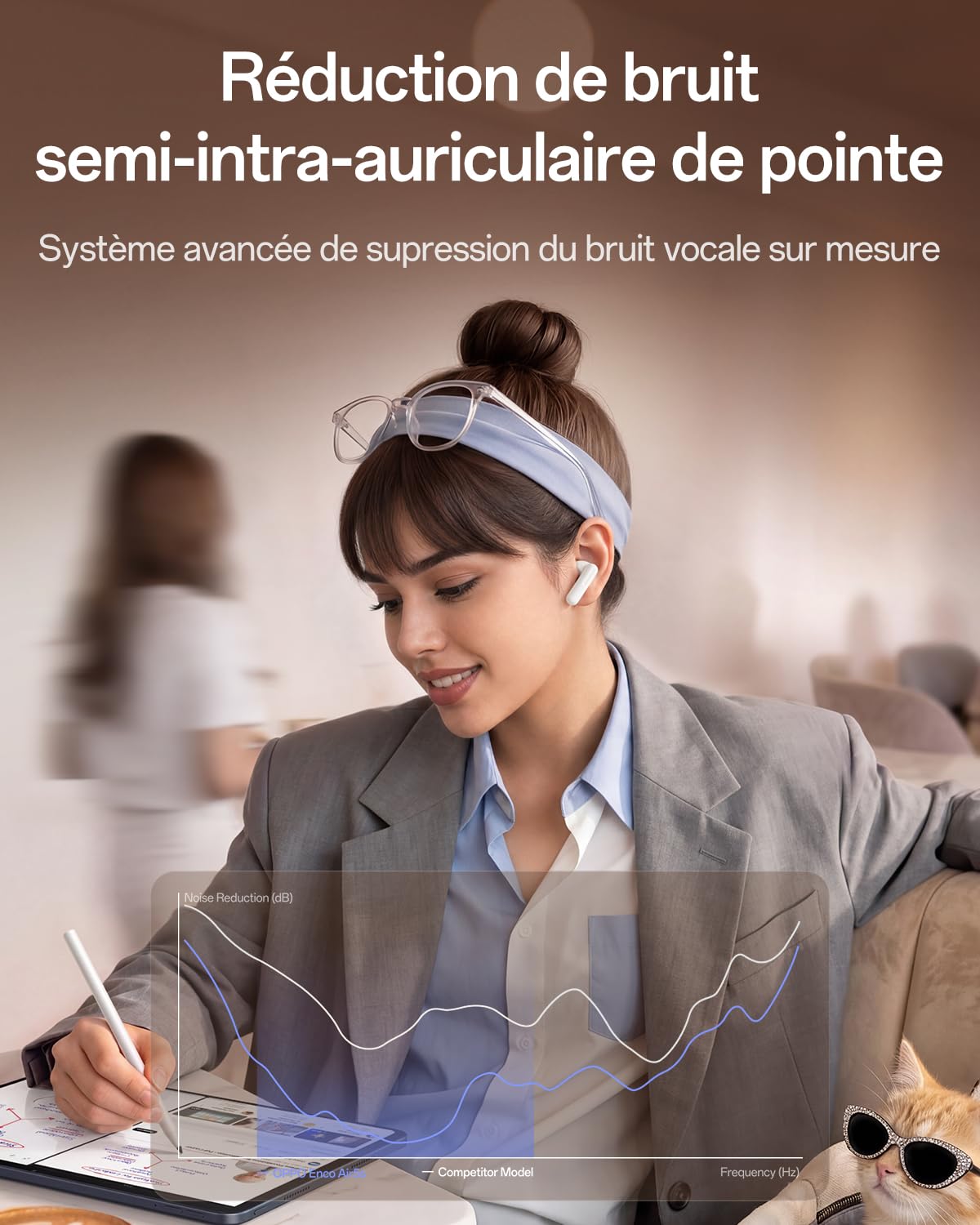 OPPO Enco Air5s écouteurs sans Fil Semi-Intra à réduction de Bruit adaptative, Trois Microphones pour appels IA Nets, Bluetooth 6.0, autonomie 48h avec étui Charge, Lunar White