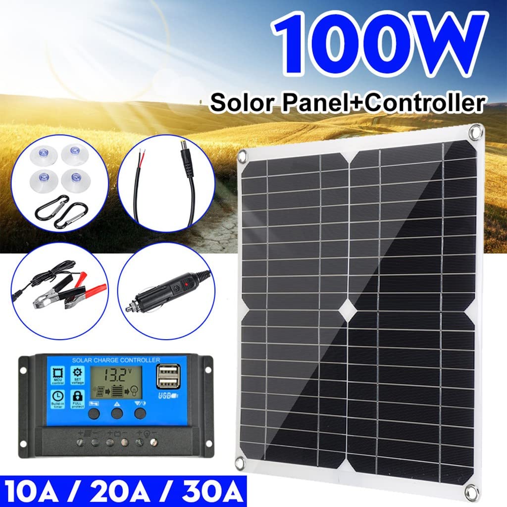 Kit De Panel Solar De 100 W, USB Completo De 12 V Con Controlador De 10/20/30A, Células Solares Para Coche, Yate, Caravana, Barco, Cargador De Batería De Teléfono Móvil 20A