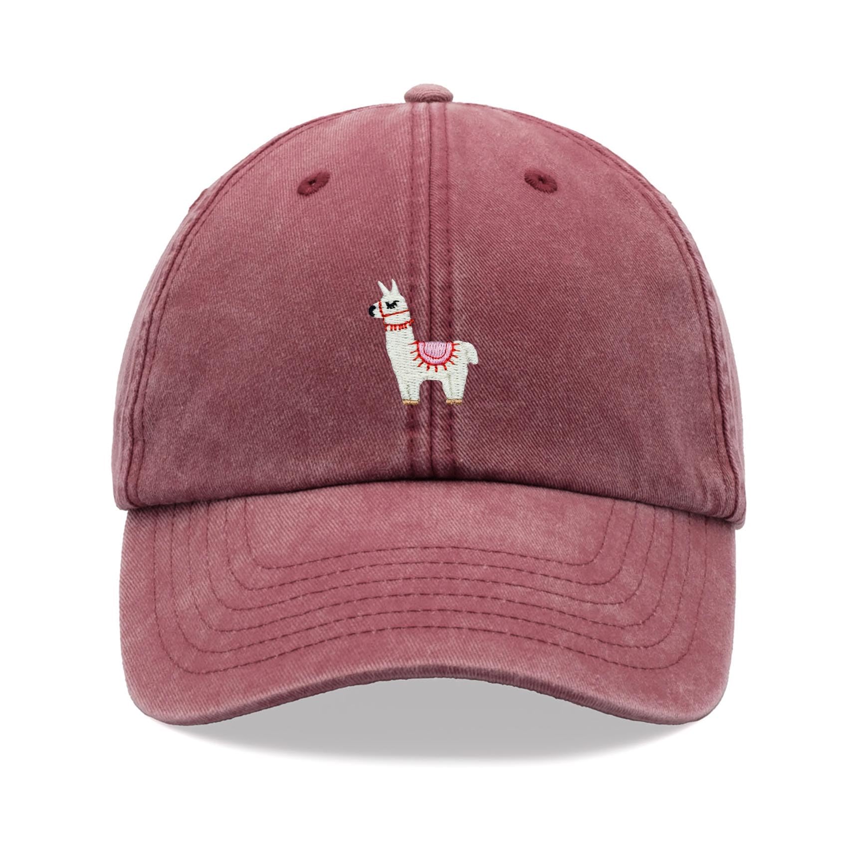 Cap Base Unisex Red Llama Baseball Cap Vintage Washed Dad Hat Adjustable