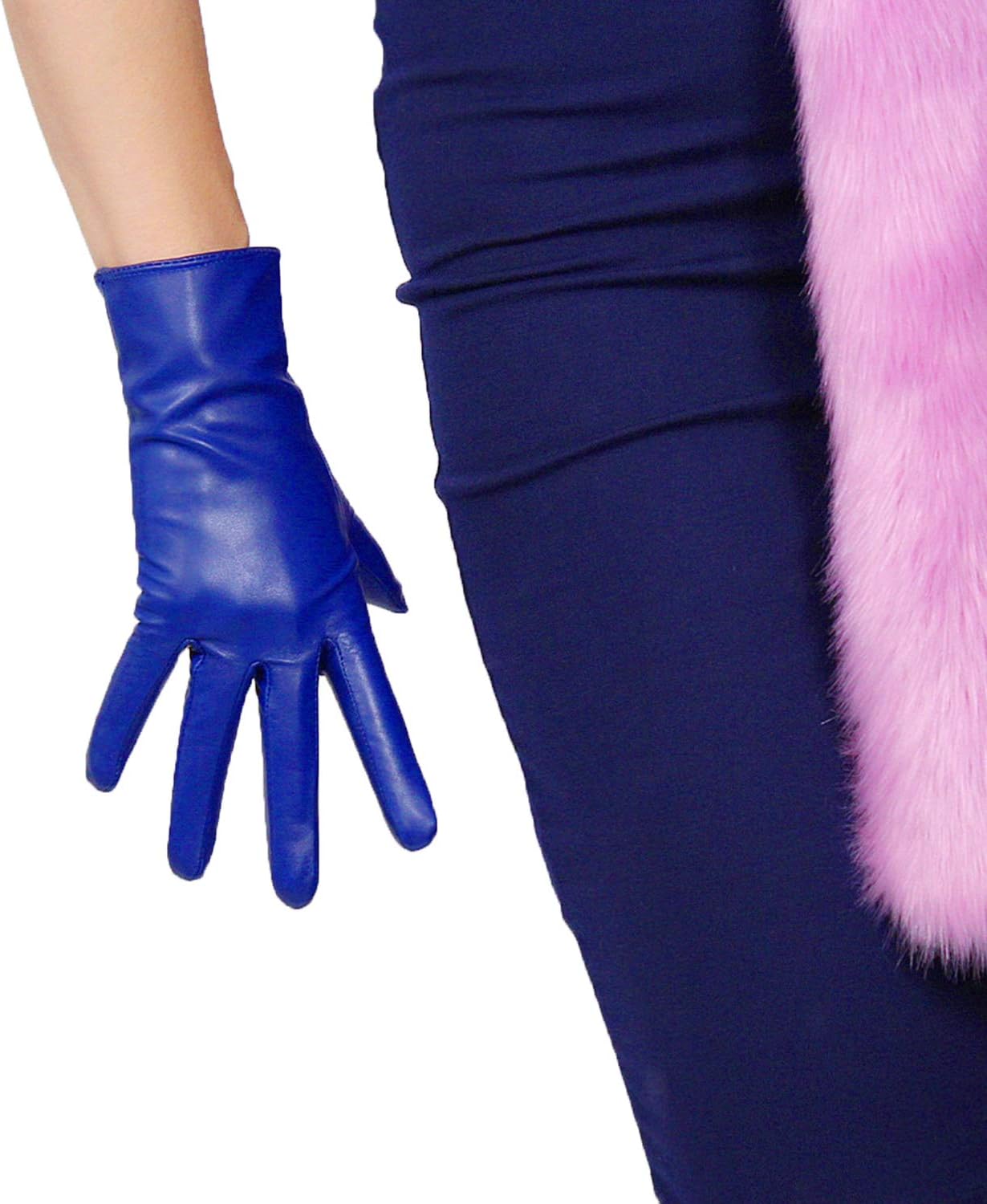 DooWay Women Real Leather Gloves Imported Goatskin Leather Wrist Short Classic Winter Warm Lining Dress Party Driving Gloves