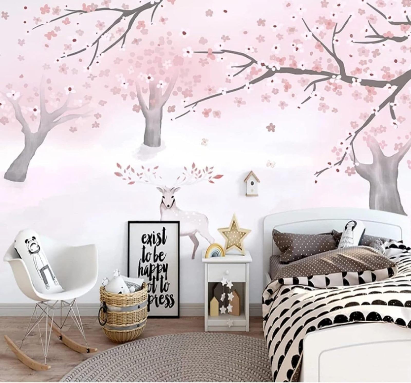 XLMING Dreamy Ethereal Pink Cherry Blossoms Reindeer 3D Wallpaper Luxury Home Dining Decor Paste Sofa Living Room The Wall for Bedroom Mural-430cm×300cm