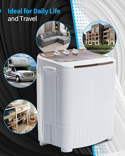 Miniatura 6 de Mini lavadora portátil de doble tina de 16.5 libras, combo compacto de lavadora semiautomática y centrifugado, carga superior, lavadora portátil