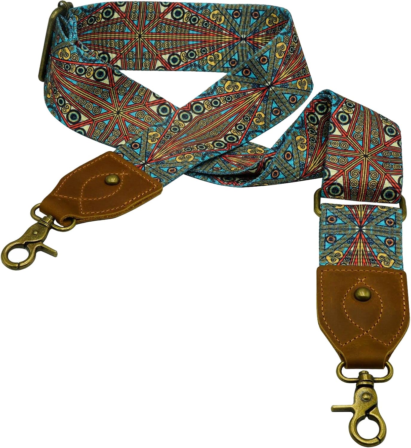 Jacquard Woven Purse Strap Replacement Handbag Strap Crossbody Guitar Style Cowhide Genuine Leather Ends Embroidered(Olive Green)