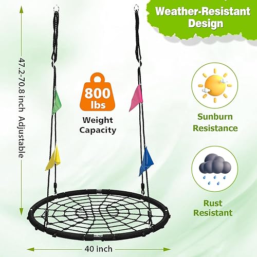 Miniatura 4 de Columpio para árbol de telaraña, columpio de red para platillo al aire libre de 40 pulgadas, con correas para colgar en el árbol, capacidad de peso