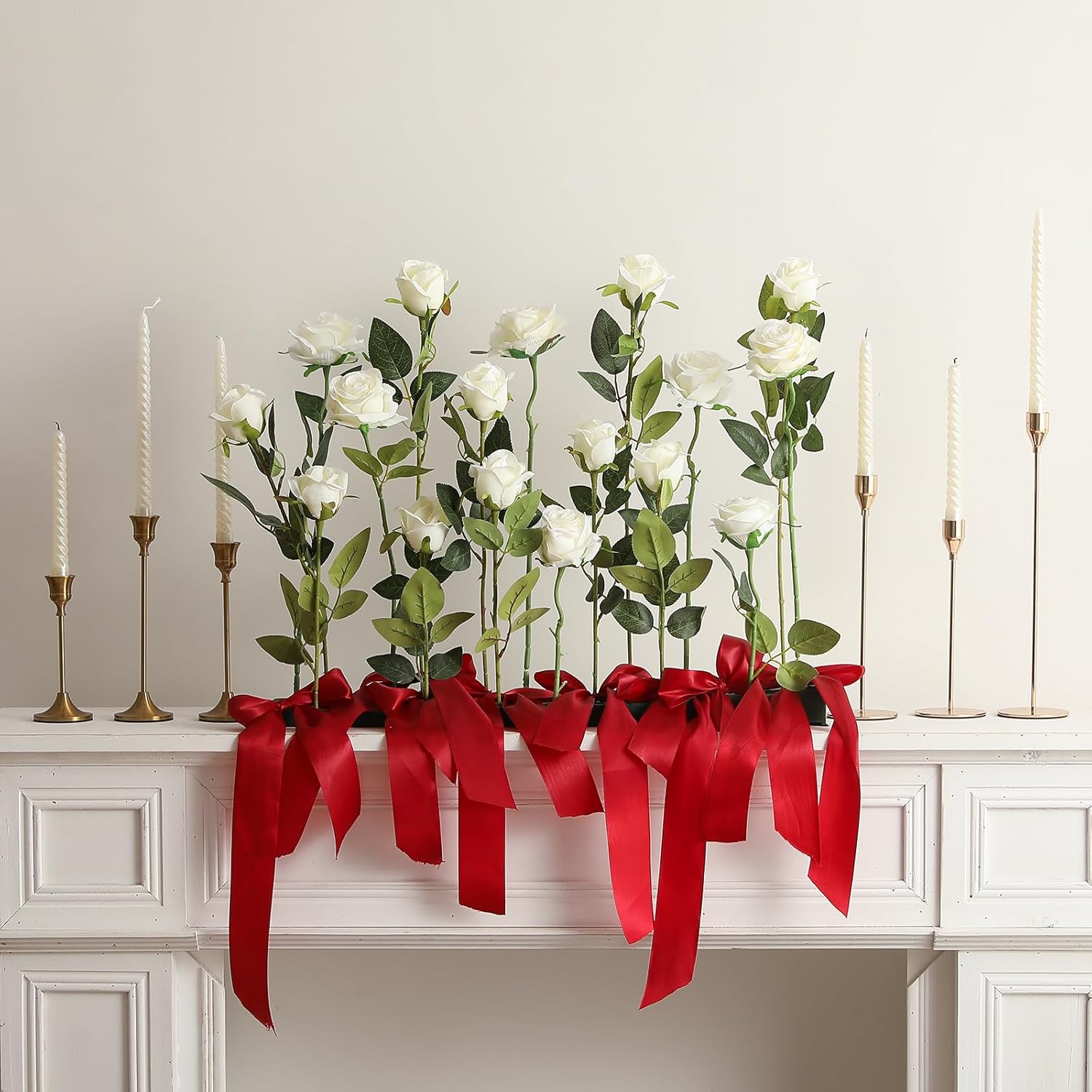 50PCS Artificial Silk Roses Flowers – Realistic Fake Roses in Bulk & Bouquet Long Stem White Rose for Wedding Centerpieces, Home Decor, Floral Arrangements, Party Decoration (White) - Image 5