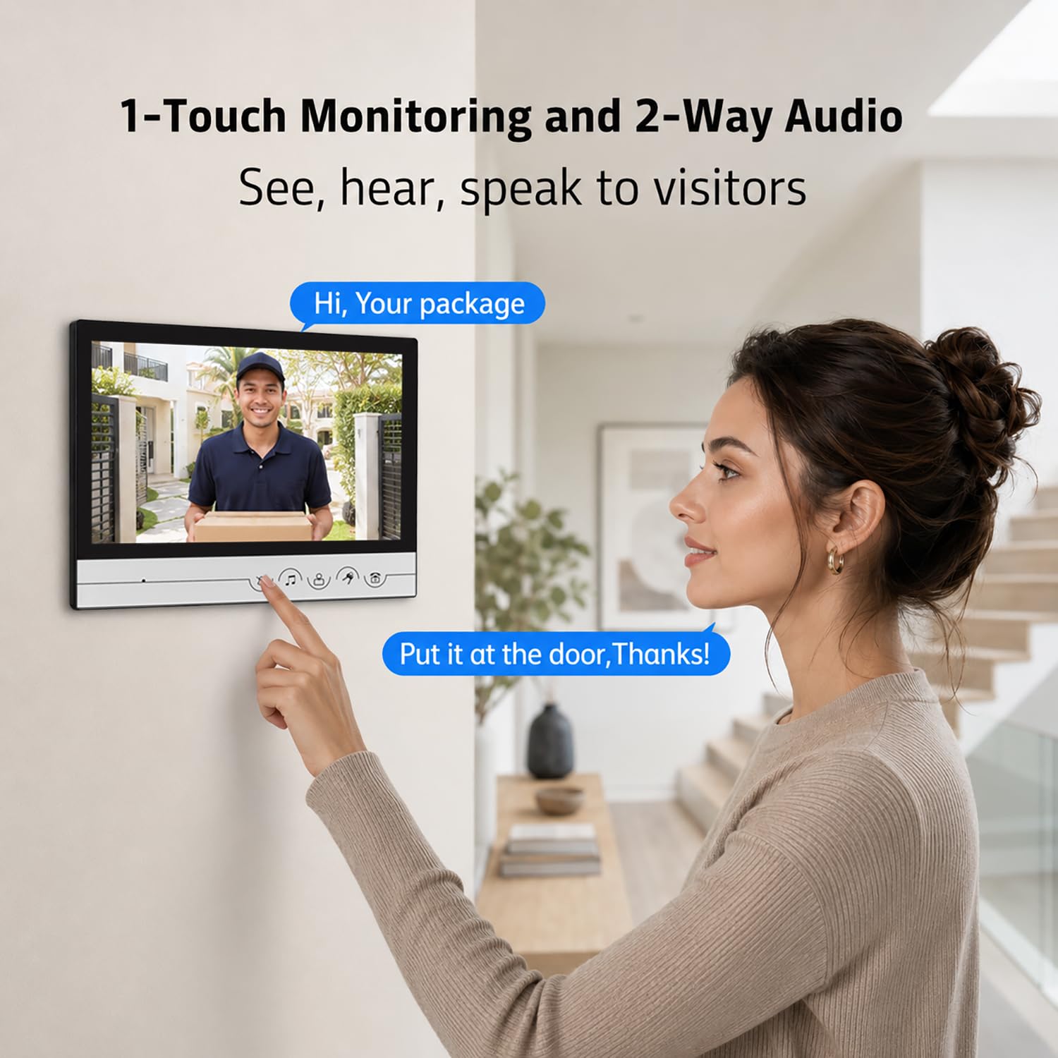 Videocitofono cablato con videocitofono, monitor da 9 pollici, kit per videocitofono con videocamera HD, supporto per sblocco, monitoraggio, citofono bidirezionale per villa, casa, ufficio