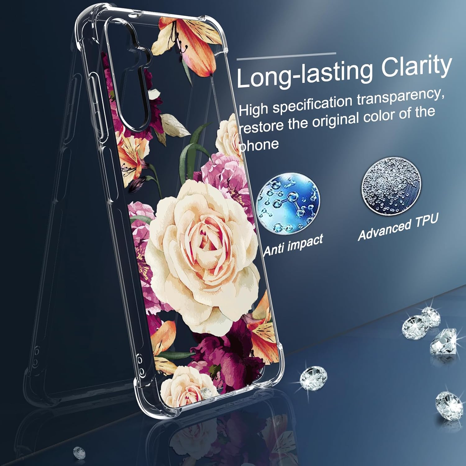 Osophter for Galaxy A15 5G Case: Women Girls Flower Floral with Screen Protector Flexible TPU Rubber Cover for Galaxy A15 Phone Case-(Purple Flower) - Image 3