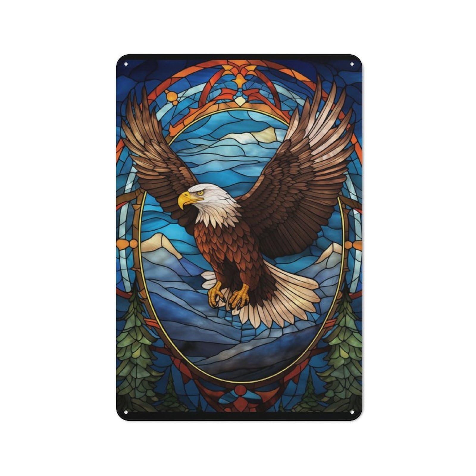 Junmoney Stained Glass Bald Eagle Retro Tin Sign 30X20cm For Hobby Room Or Studio, New-Space Wall Decor For Creative Interior Collectors
