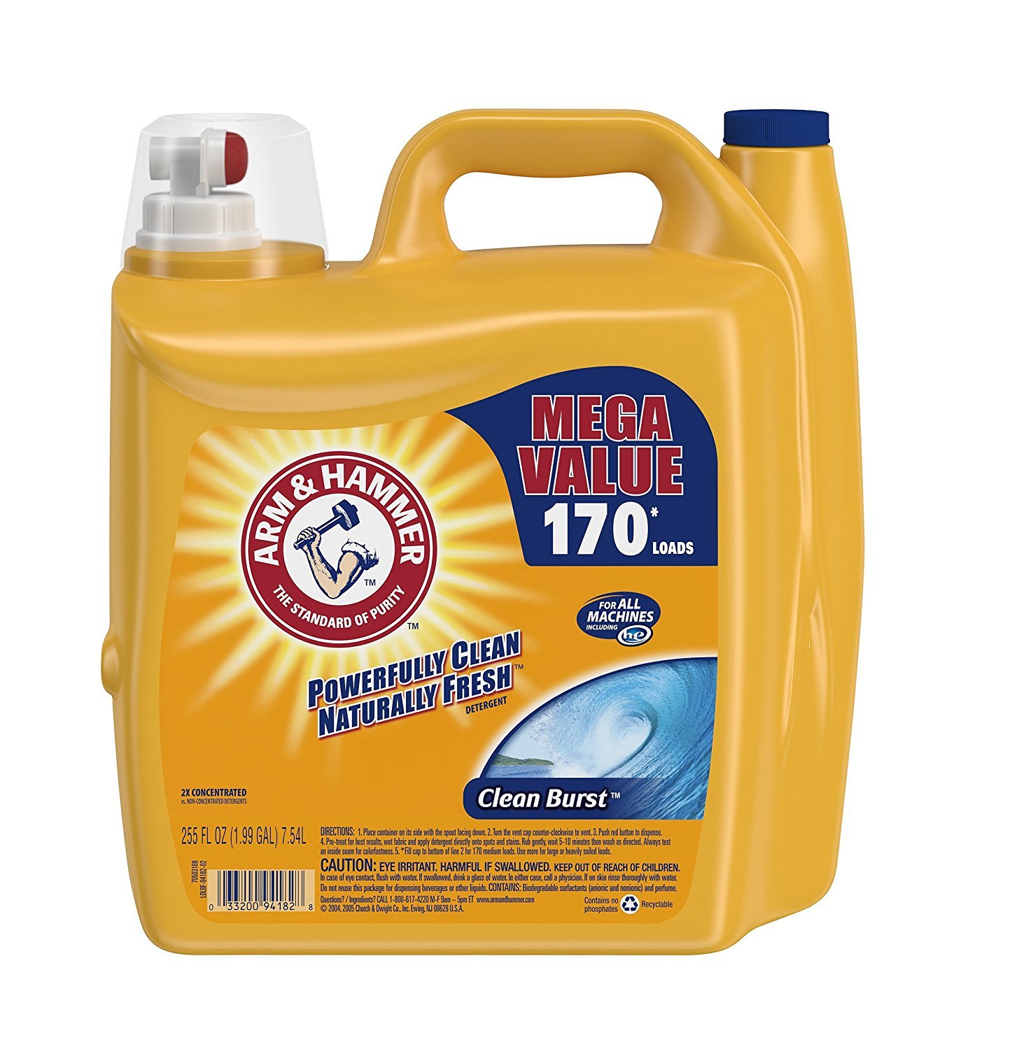 Arm & Hammer Clean Burst Liquid Laundry Detergent with OxiClean Stain Fighters, 255 Oz (7.55 L) | Powers out dirt and odors - main product image