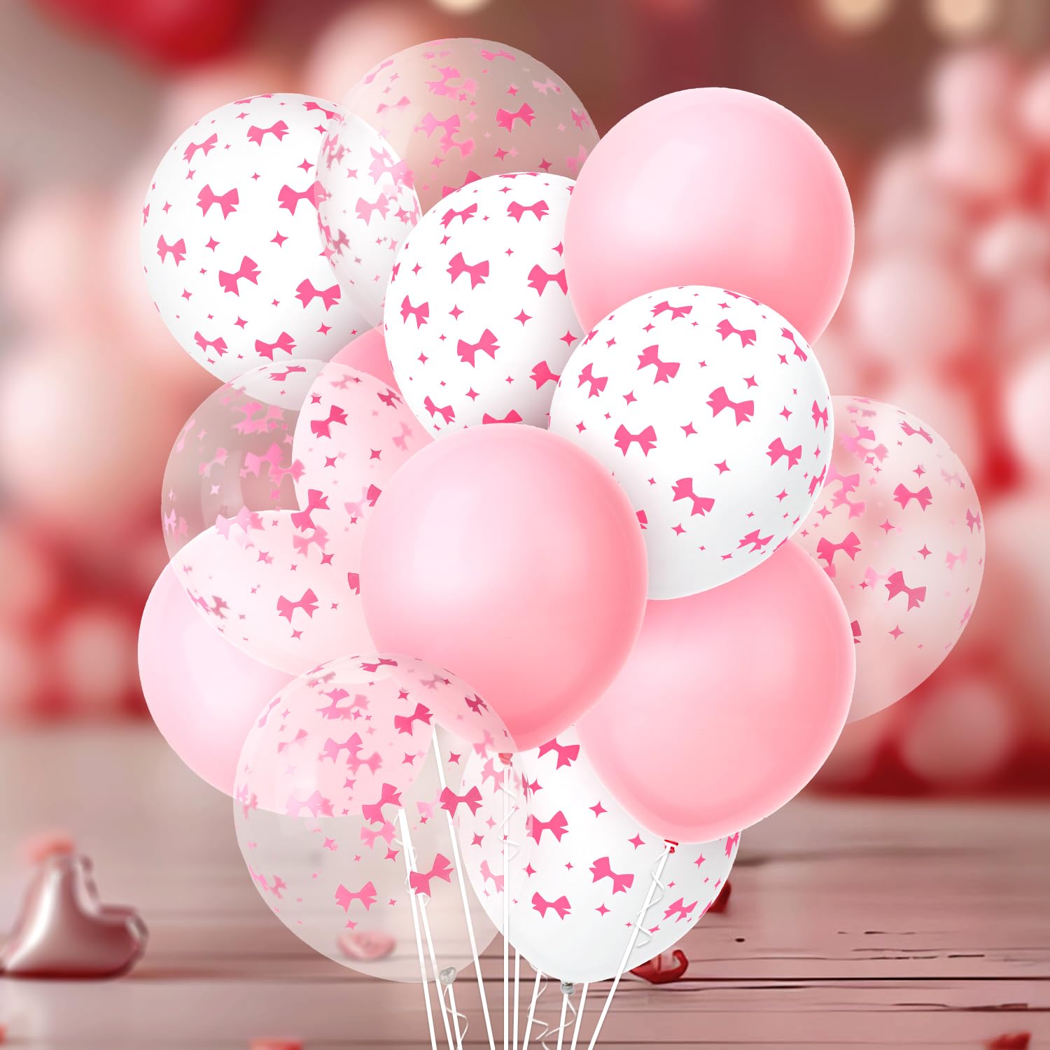 4 Riesige Rosa Schleifen-Ballons Aus Alufolie (98x75 Cm) – Deko Für Babyparty, Geburtstag, Hochzeit & Junggesellinnenabschied Inkl. Band & Strohhalm
