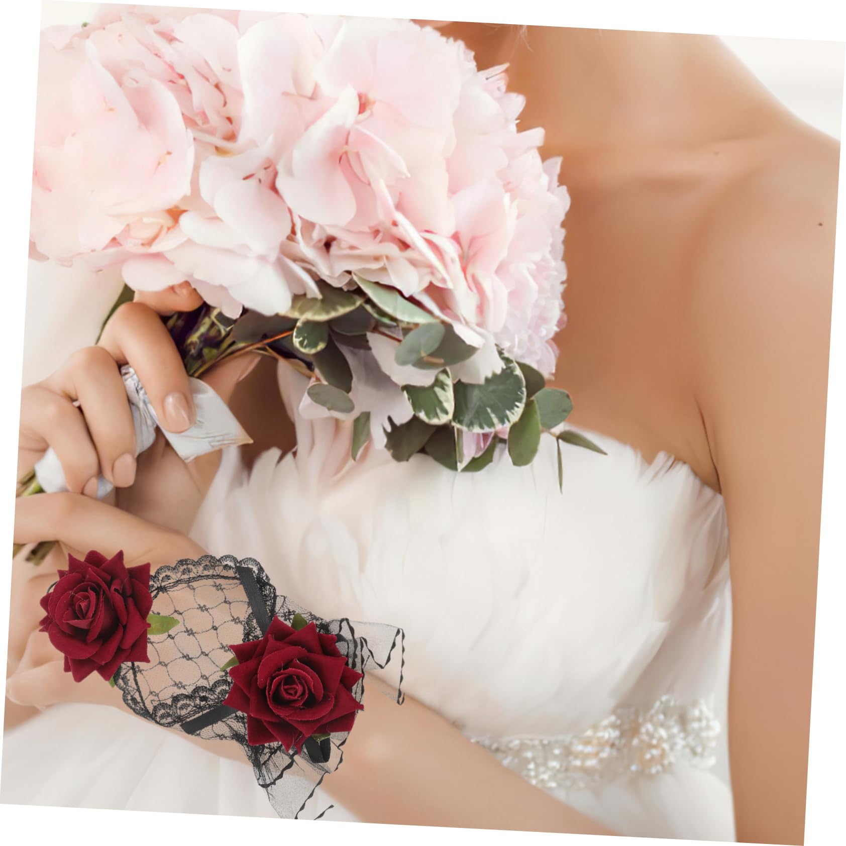 VALICLUD Guantes De Rosa Boda Mujer Paseo Fiesta Dama De Honor Guante Con Diseño De Lentejuelas Decoración De Pulsera De Novia Suministro Nupcial Mano Muñeca Flor Cordón