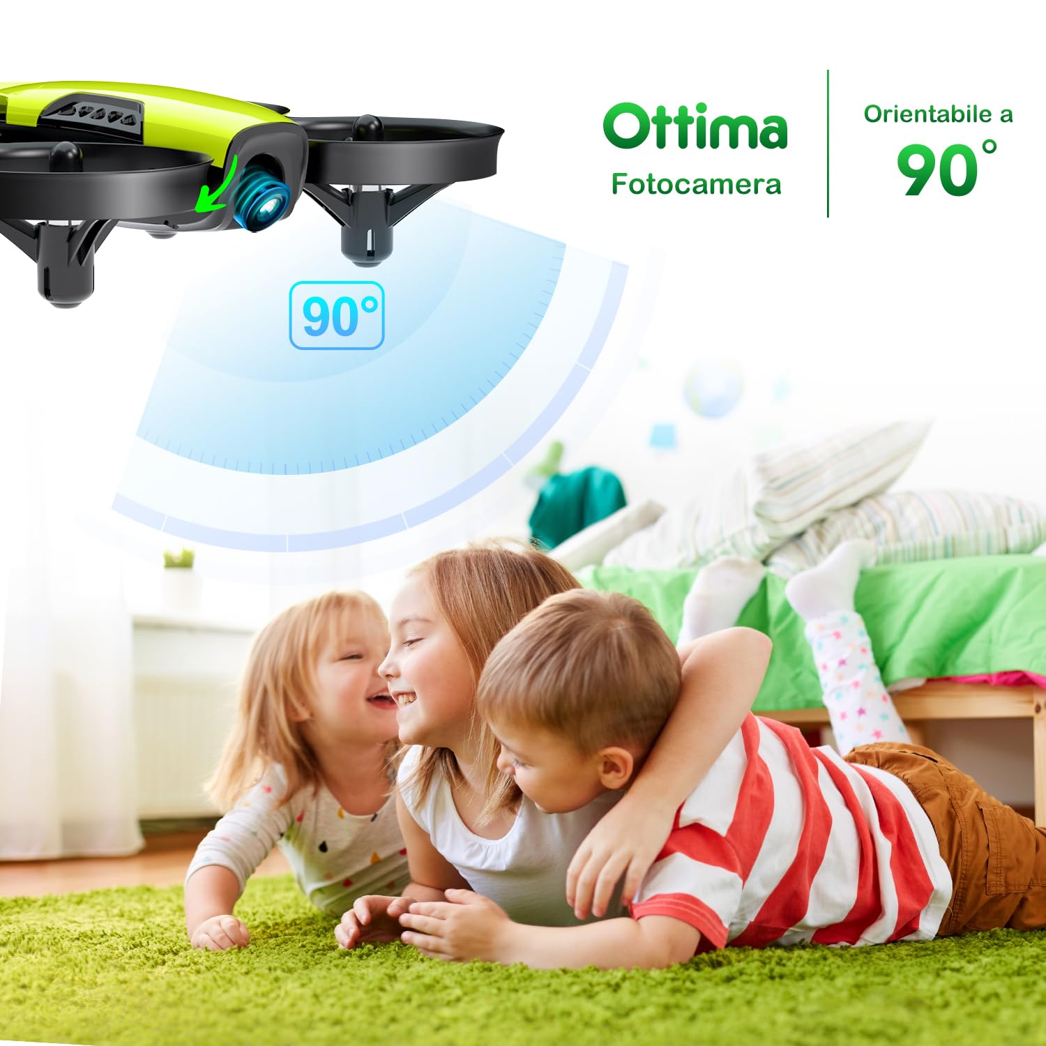 Loolinn | Drone con Telecamera per Bambini Regalo - Mini Drone, Droni Telecomandati Quadricotteri con Telecamera Orientabile/Tre Batterie Incluse / C0 (Regalo di Natale per bambini e bambine)