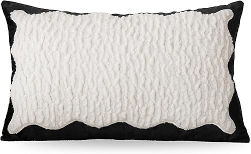 Miniatura 2 de Rossella Funda de almohada rectangular de lana de terciopelo ondulado negroblanco, funda de cojín de felpa suave para sofá, silla, sofá, cama,