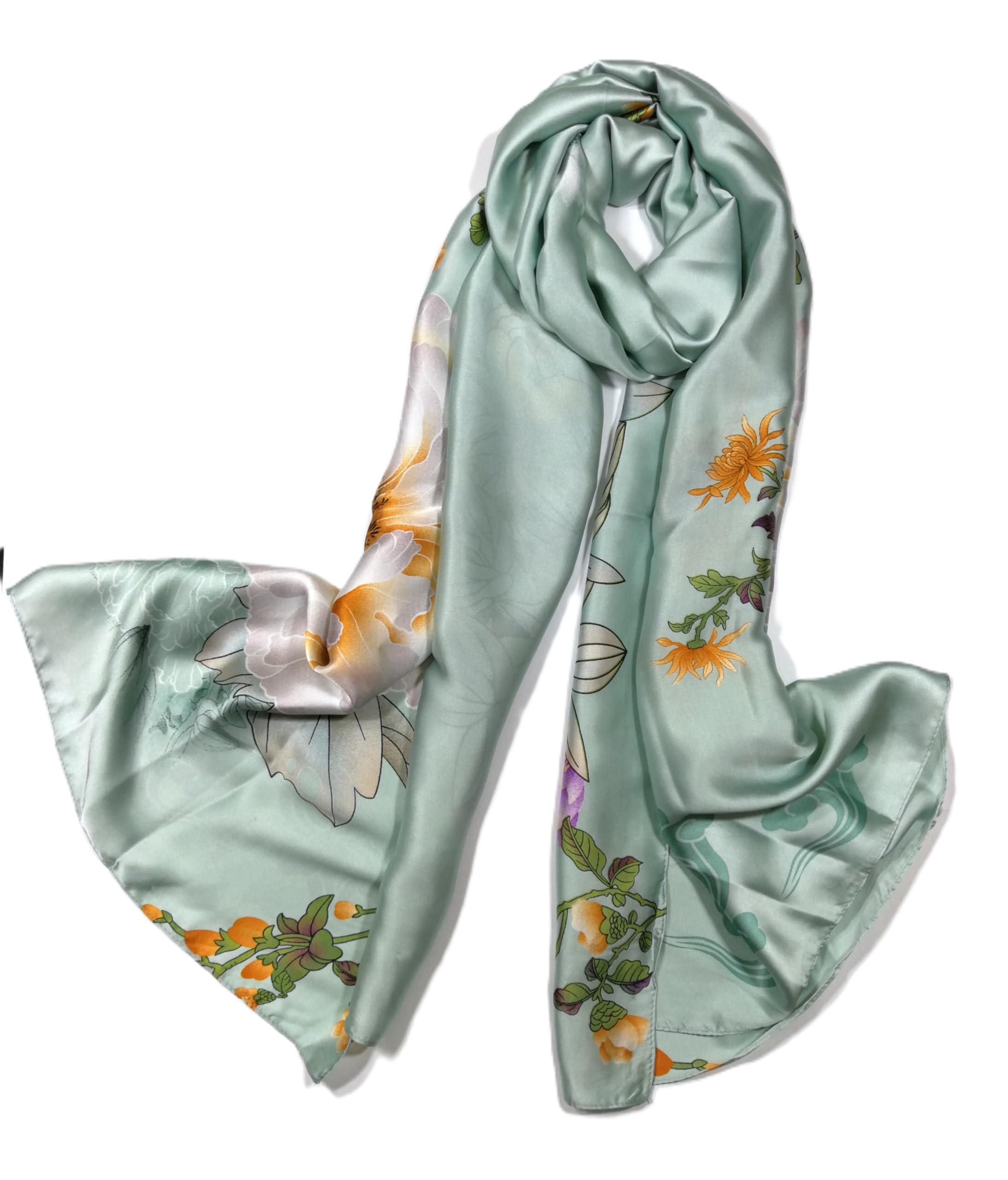 Shanlin Silk Feel Long Floral Satin Scarves for Women in Gift Box
