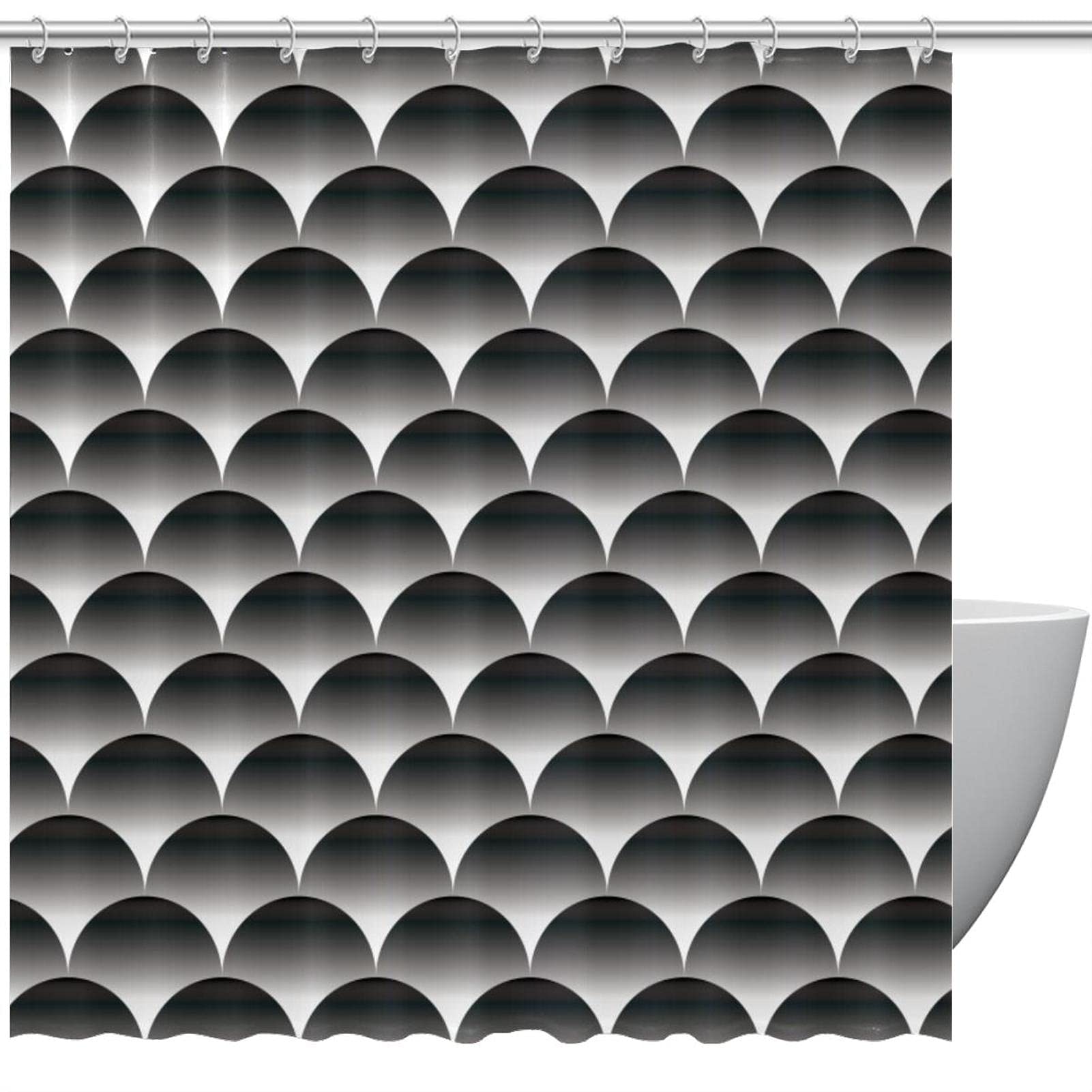 Rideau de douche écailles sirène noir 183x183 cm pour décorer votre salle de bain moderne