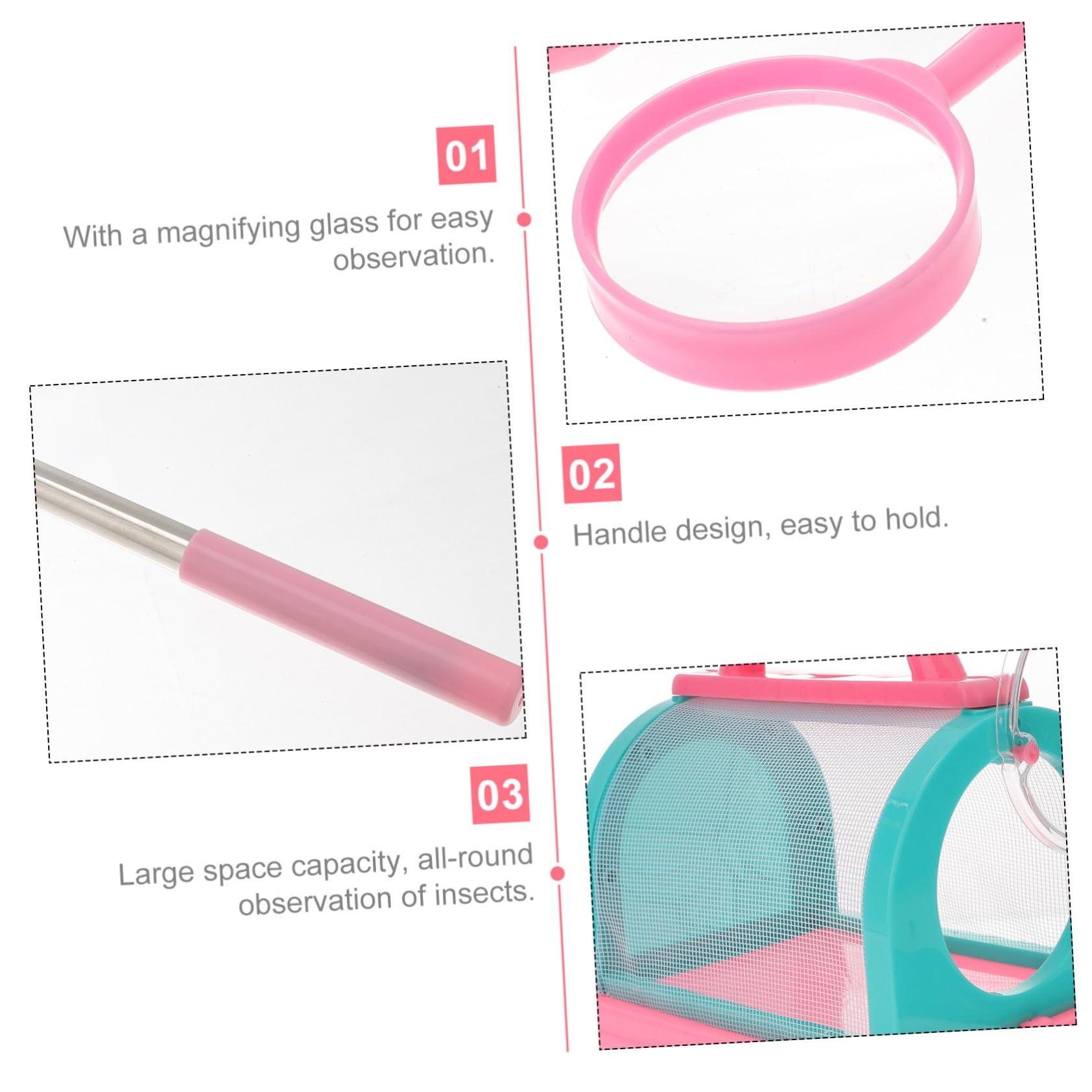 Kit de Captura de Exploración para Niños, 1 Juego Rosa | Red y Jaula de Observación, Plástico y Tela, para Camping y Actividades de Observación Biológica al Aire Libre