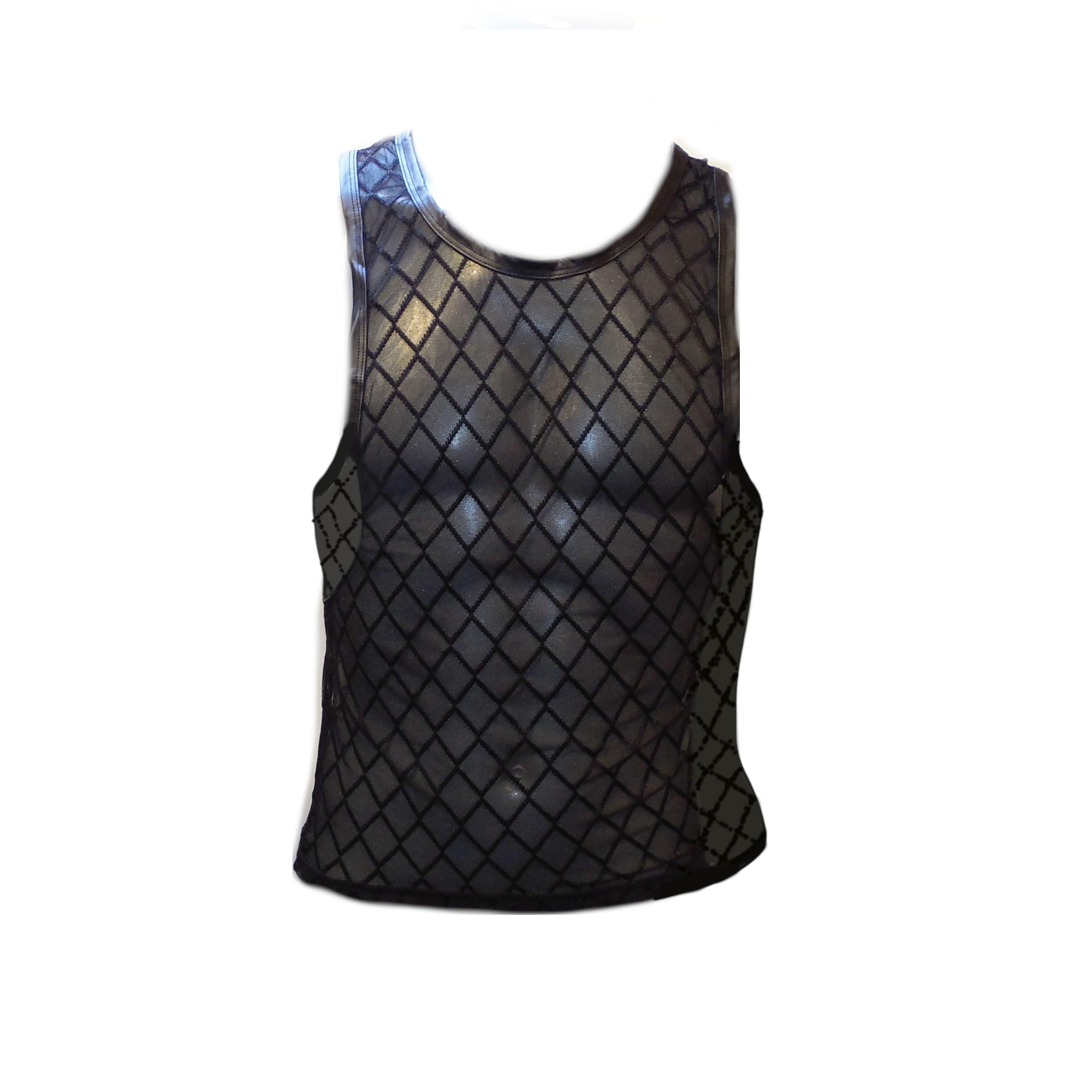 Men Mesh Plaid Transparent Tank Tops Undershirts for Fun Party Vest Size: XL
