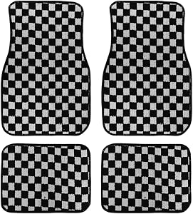 4-Piece Checkered Plush Car Floor Mats, Non-Slip Backing, Fit for Cars, Trucks, and Suvs (Light Gray)