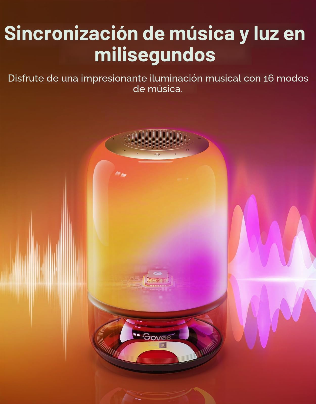 Govee Lámpara de Mesa 2 Pro con Sonido JBL, lámpara de noche con Bluetooth | Sincronización de Música y Luz,Más de 100 Modos de Escena,Portátil inalámbrico,Compatible con control por voz de Alexa/Matter
