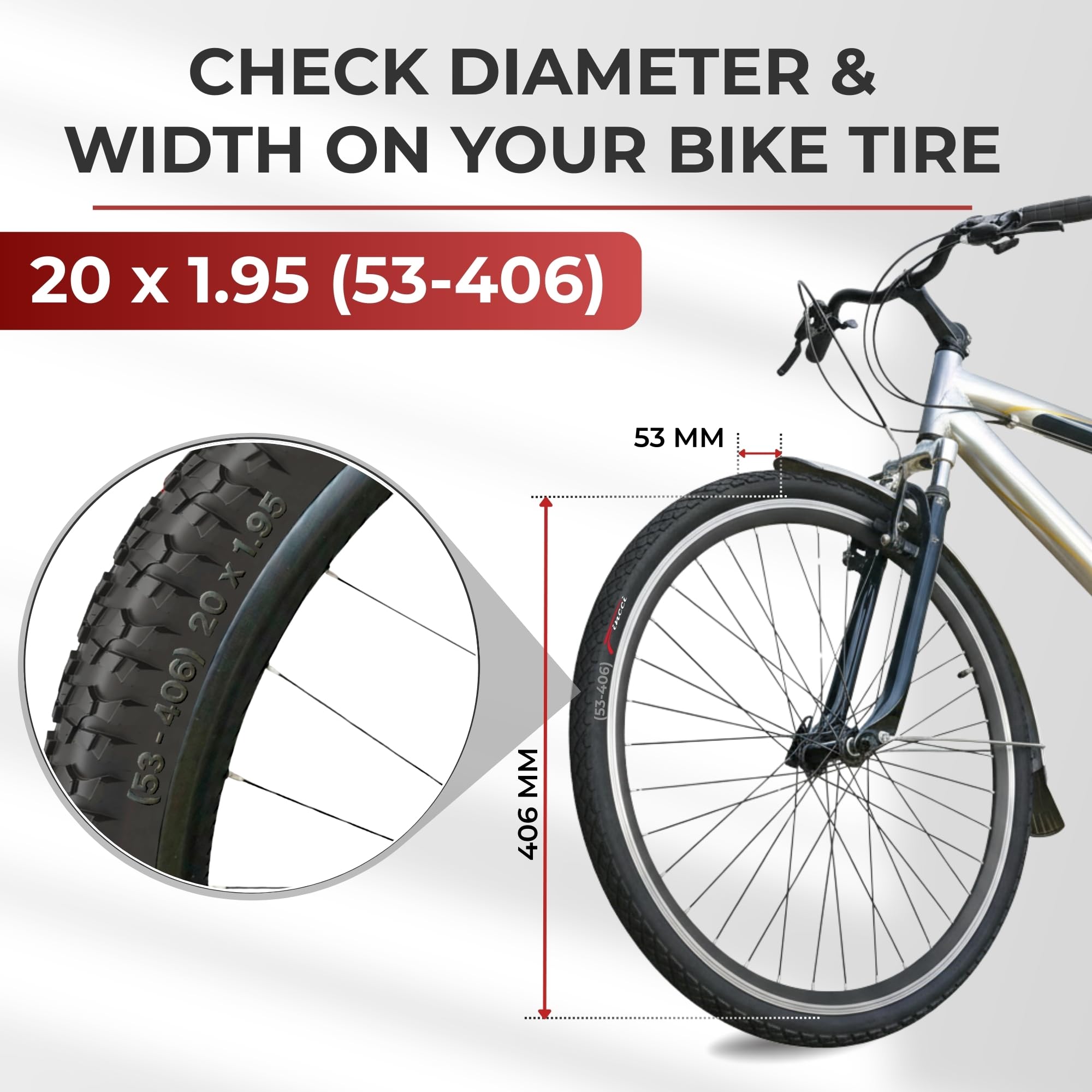 Fincci Bici Copertoni 20 x 1.75 Pollici-Coppia Pieghevole Nero Pneumatici con 2 camera d’aria Schrader 47-406 - Gomme 20" per Bambino & Adulto - Pack da City & Freestyle & Strada & Piene Biciclette
