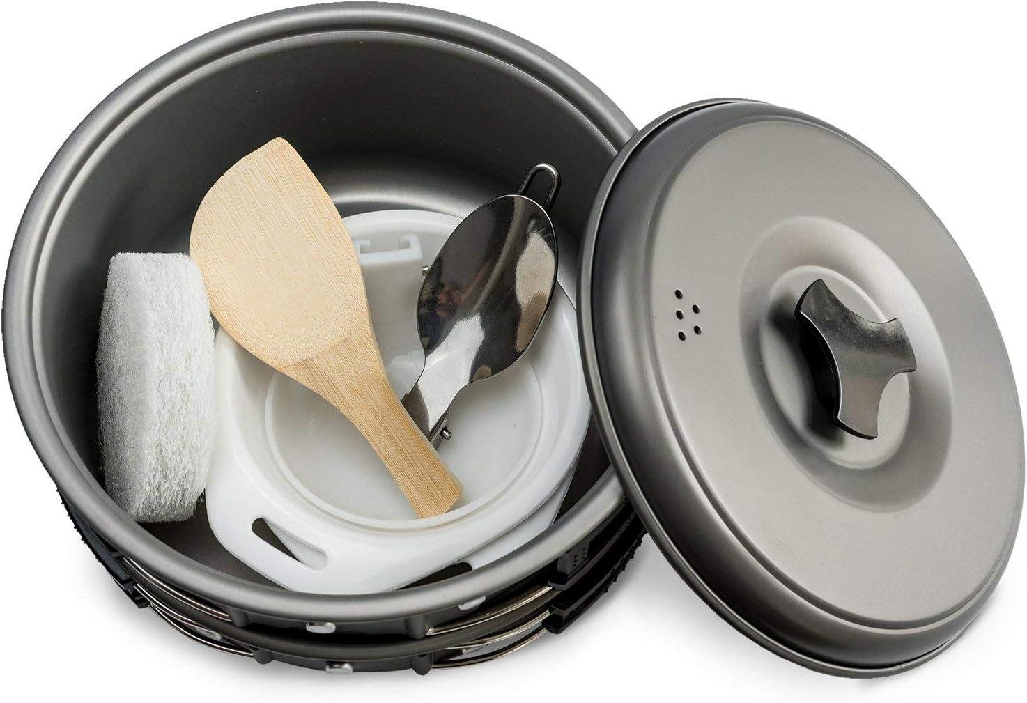 MalloMe Camping Cookware Mess Kit Backpacking Gear & Hiking Outdoors Bug Out Bag Cooking Equipment Cookset (Black, 2L) …