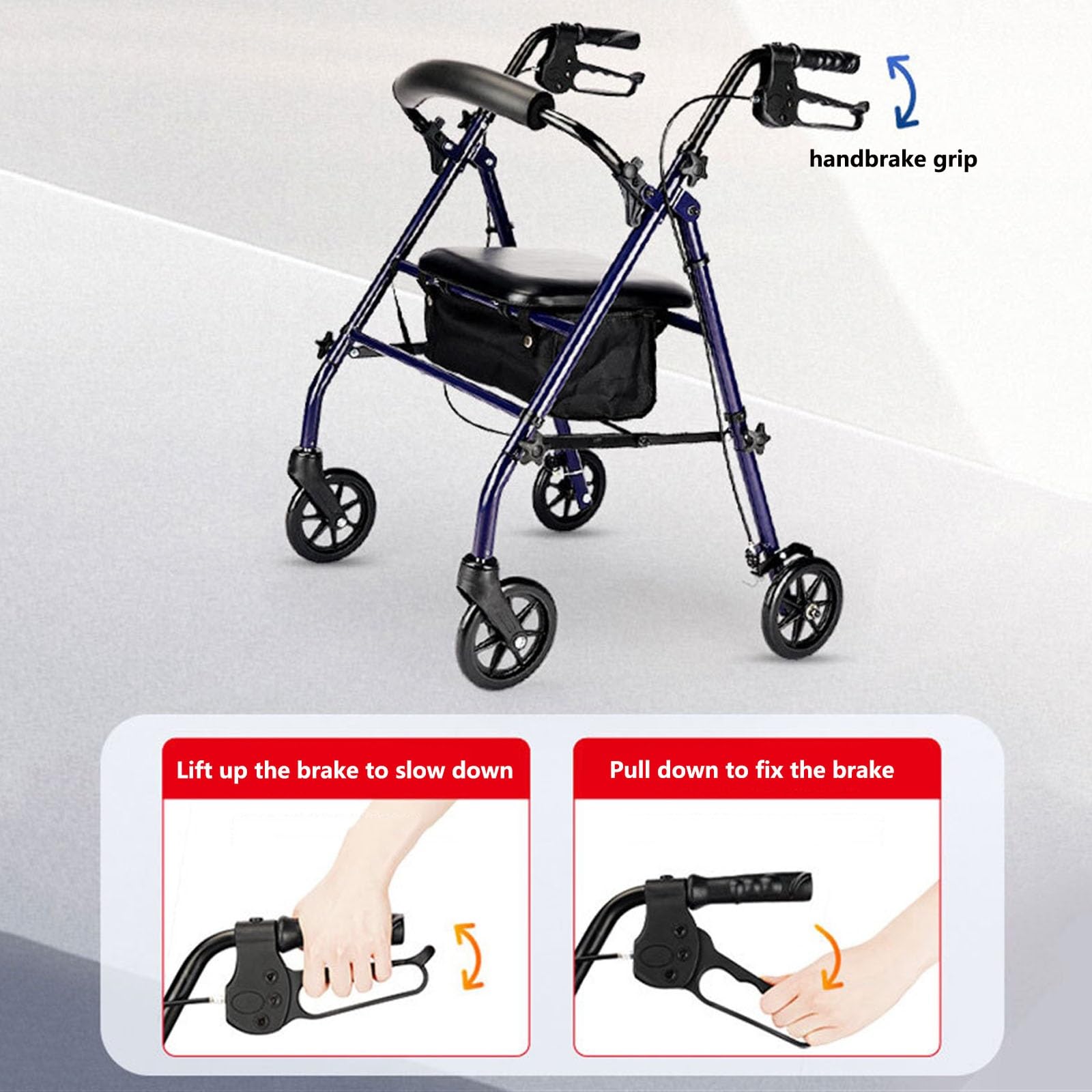 Andador para Ancianos Andador con Ruedas de 4 Ruedas con Asiento, Andador con Ruedas de Aluminio, Altura Ajustable, Ligero, Plegable, con Soporte for Cesta Andador Ligero