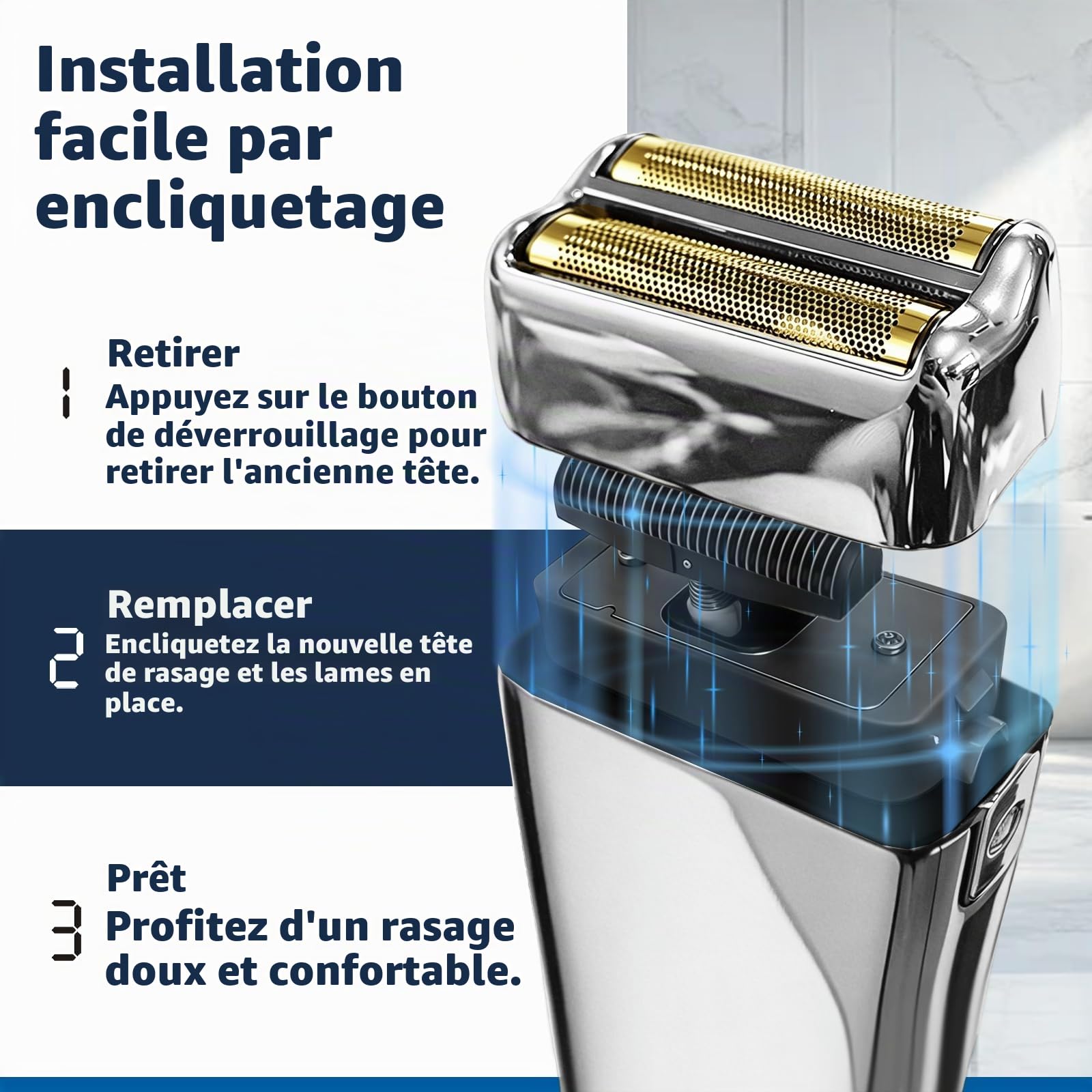 Lame de rechange pour rasoir compatible avec BaByl**sPRO Double FXFS2 - Grille métallique (Argent, pack de 3 pièces)