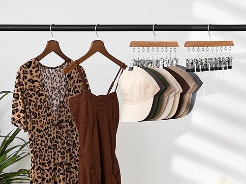 Miniatura 3 de StorageWorks Organizador de sombreros, perchas de madera para armario, estantes de sombreros para gorras de béisbol, juego de 2 organizadores de